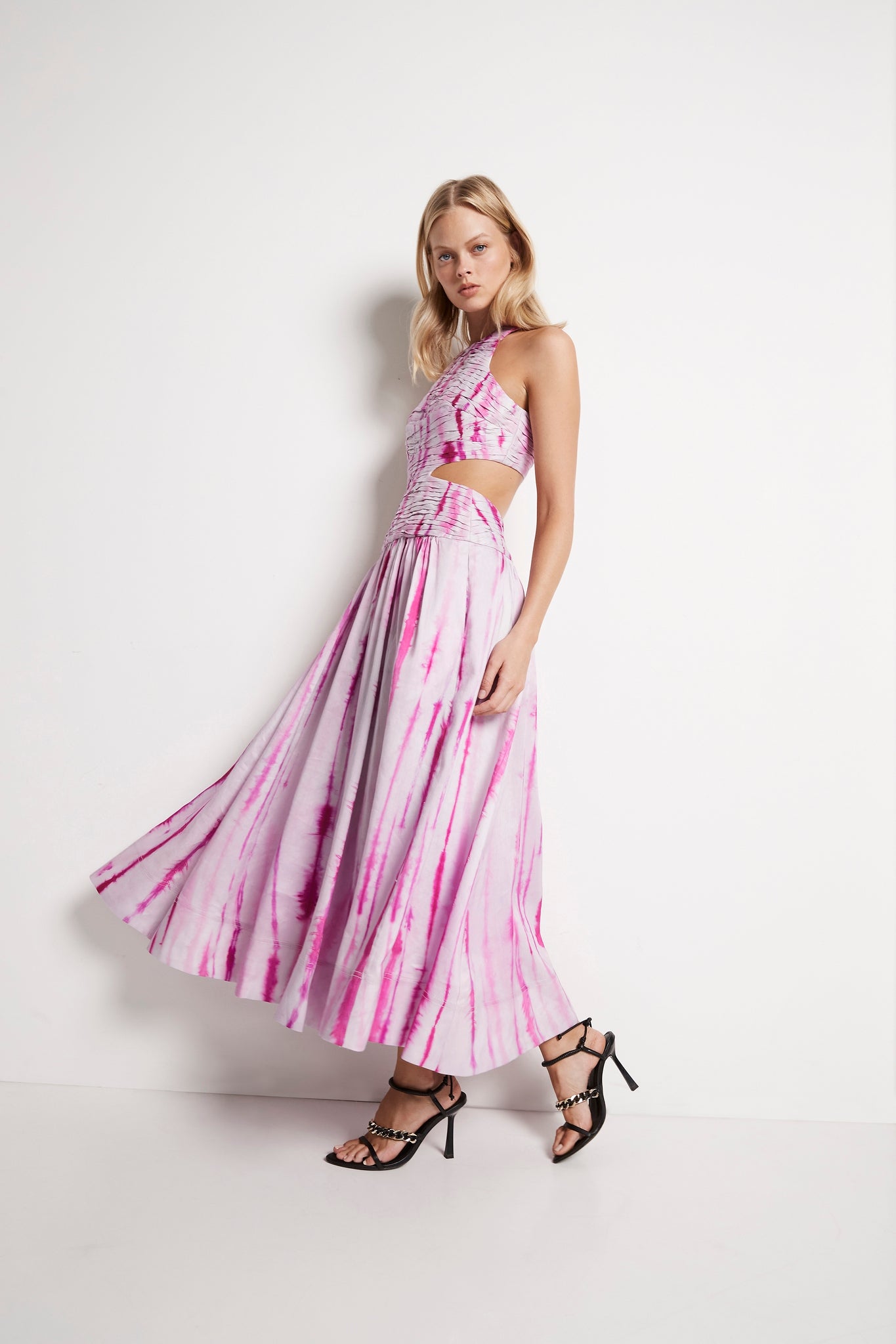 Introspect Cut Out Midi Dress | Pink Ripple Tie Dye