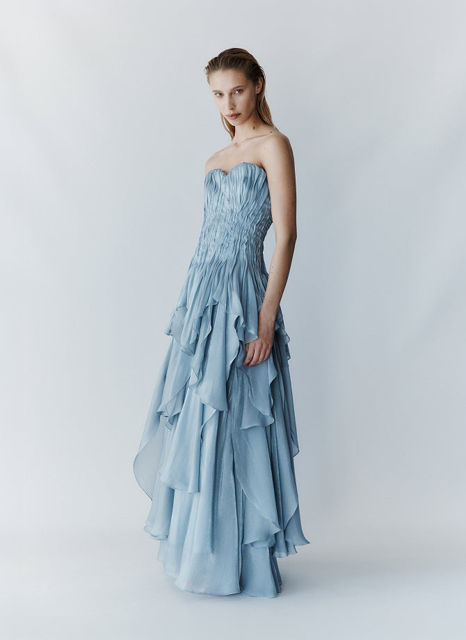aje blue strapless dress Women's Mini Dresses The gown features a