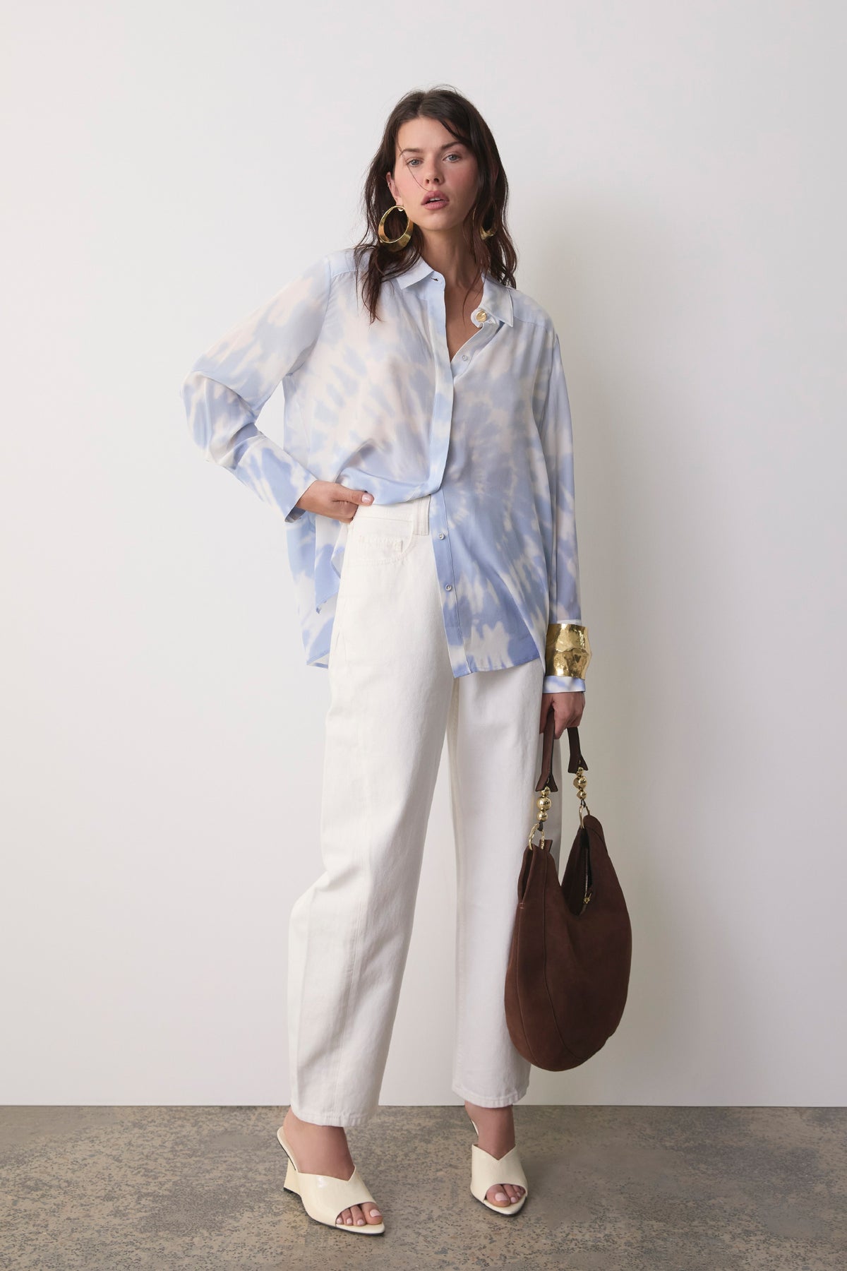 Aje Atomic Silk Shirt-BLUE SHIBORI