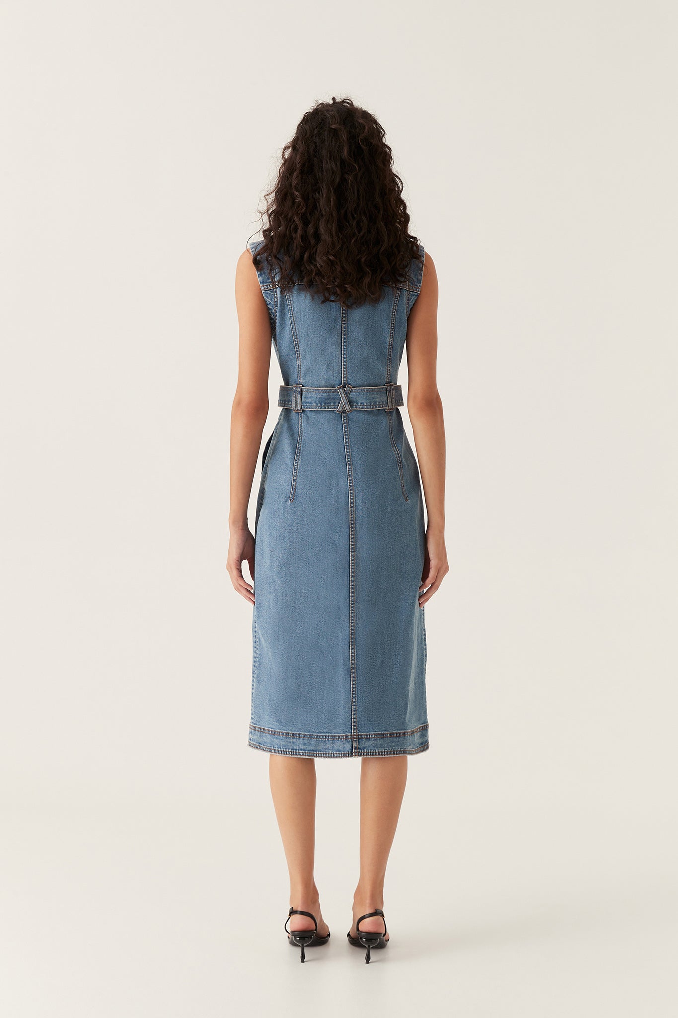 darcie denim midi dress Aje Darcie Denim Midi Dress With Classic Collar