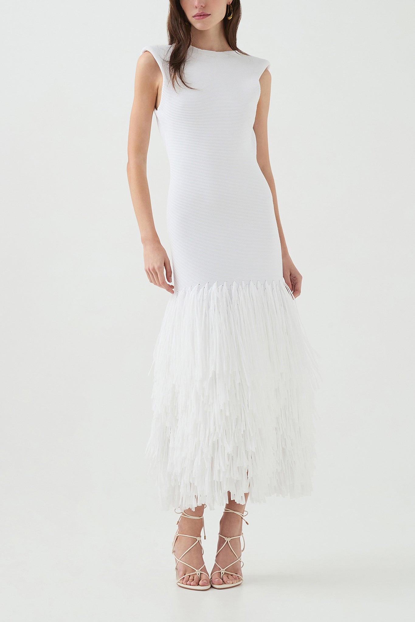 Rushes Knit Midi Dress-IVORY / XXS