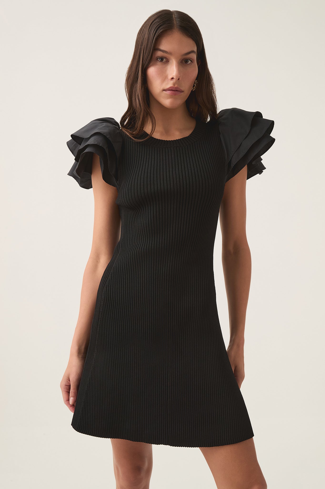aje questa puff midi dress Questa Puff Mini Dress-Black / XXS