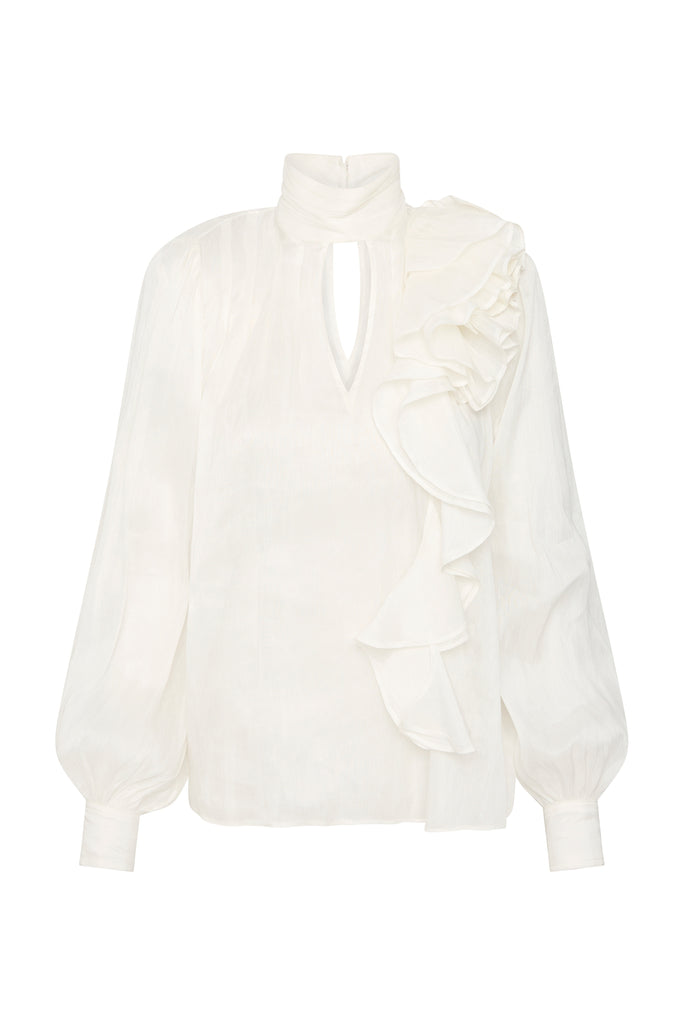 Aura Frilled Tie Blouse | Ivory | Aje – Aje ROW