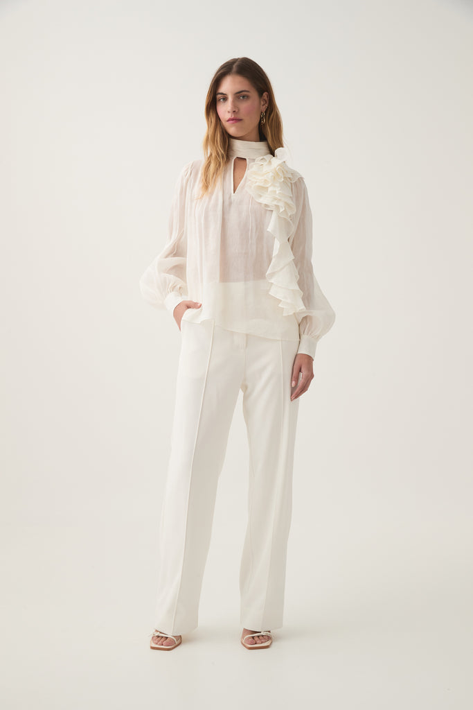 Aura Frilled Tie Blouse | Ivory | Aje – Aje ROW