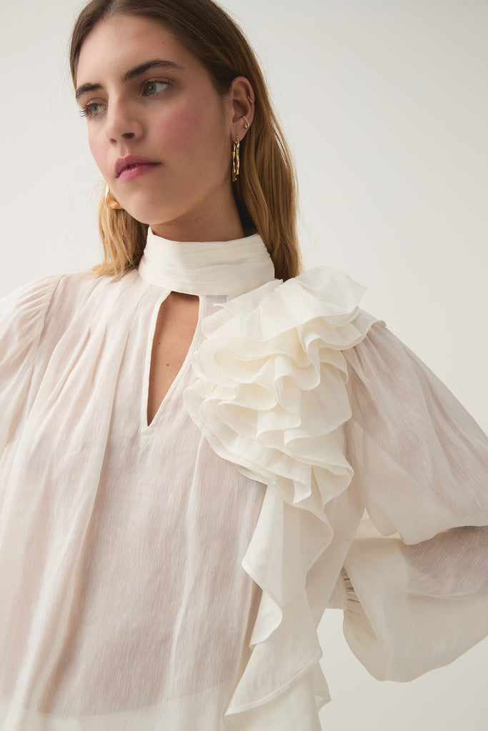 Aura Frilled Tie Blouse | Ivory | Aje – Aje ROW