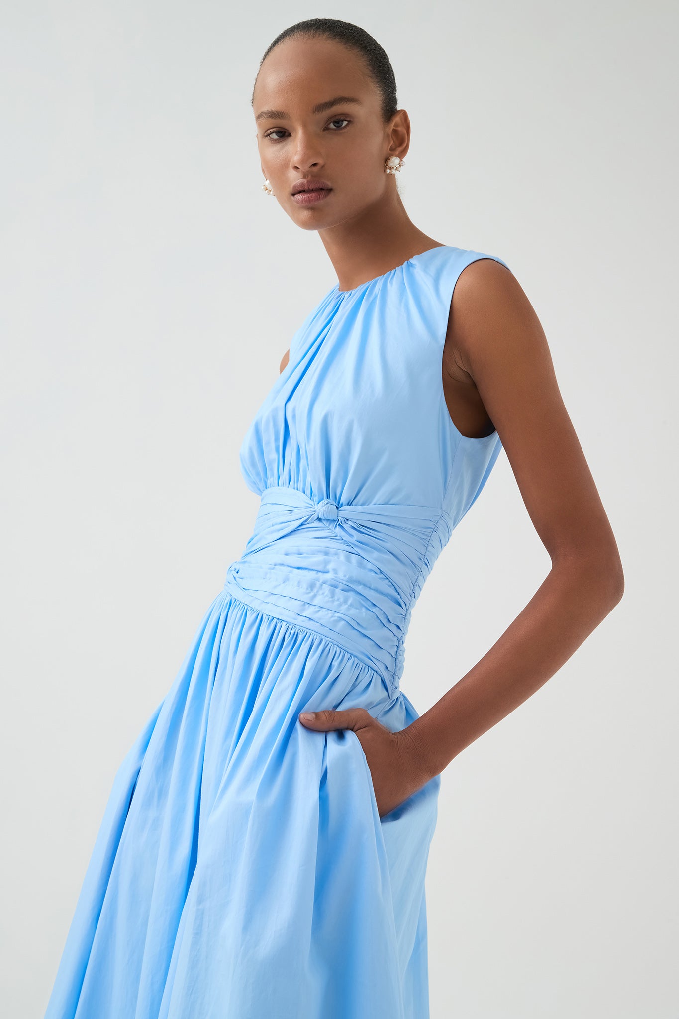 Agatha Knot Waist Midi Dress | Powder Blue | Aje Aje International Agatha Knot Waist Midi Dress | Powder Blue | Aje Aje International