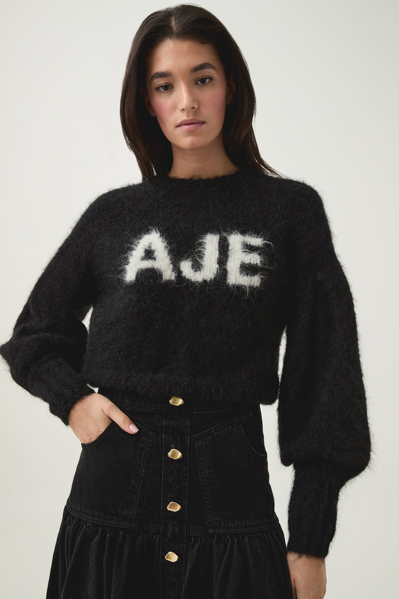 Moment Crew Neck Knit | Black & White Logo | Aje – Aje ROW