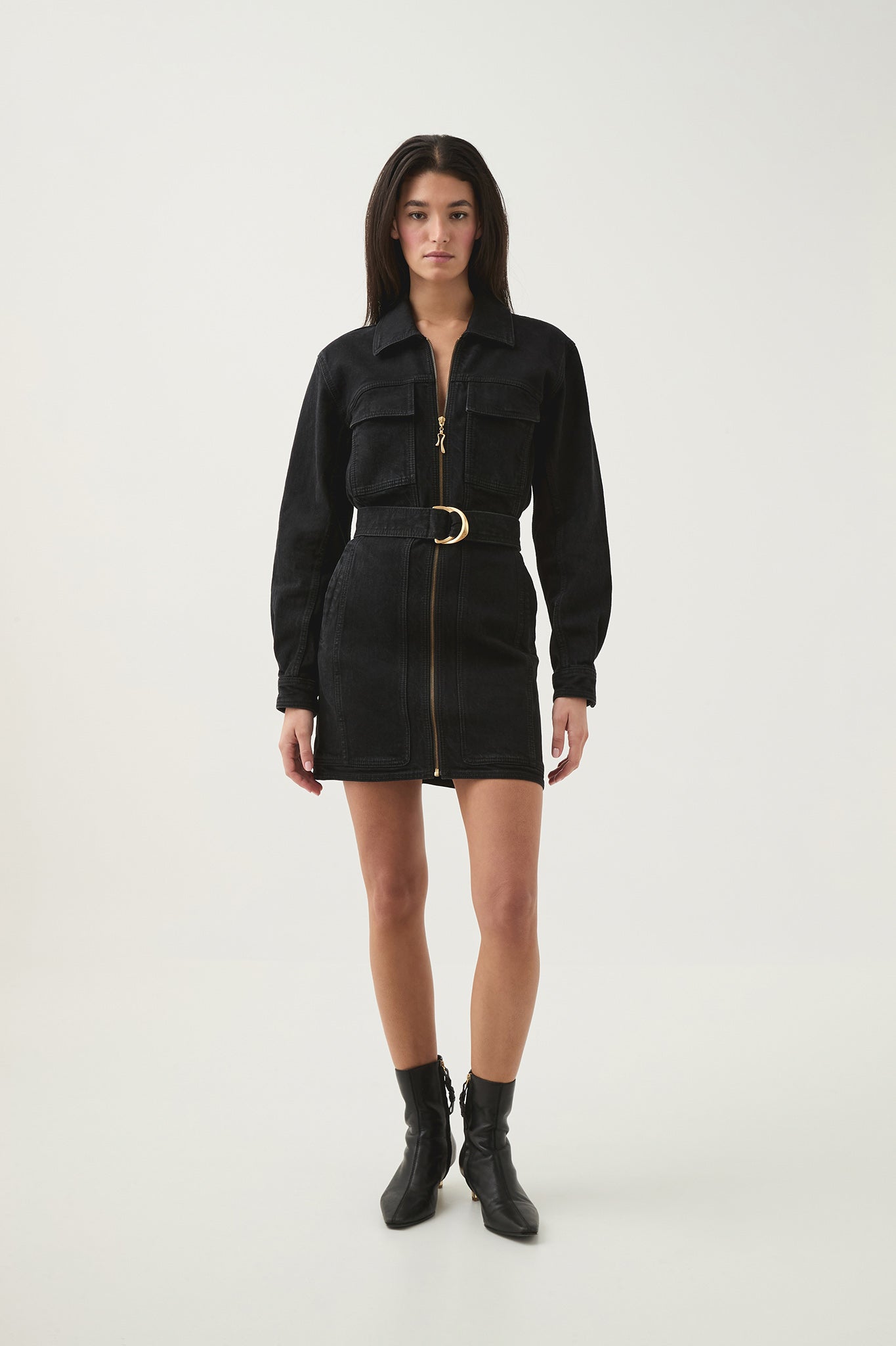 Maya Denim Mini Dress-BLACK / 6 Maya Denim Mini Dress-BLACK / 6