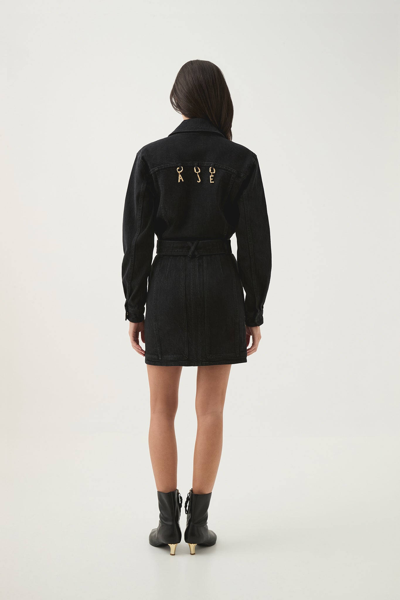 aje black denim dress Willa Denim Mini Dress-BLACK / 4