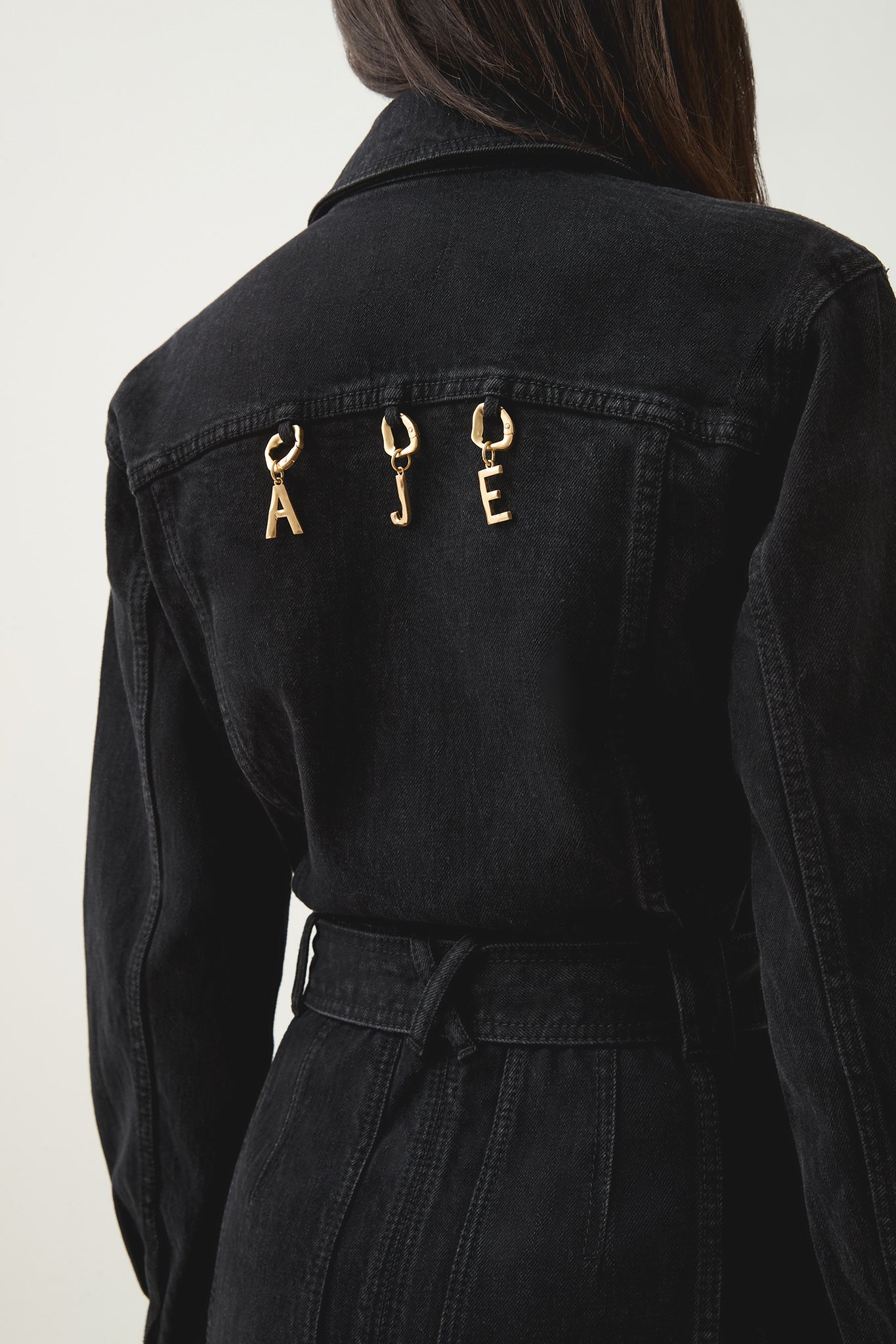 aje black denim dress Maya Denim Midi Dress-BLACK / 4