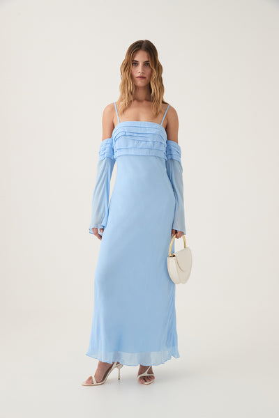 aje sinine dress Minette Chiffon Dress-POWDER BLUE / 6 colour-blue US Size:US16 Lavender Midi Dress –