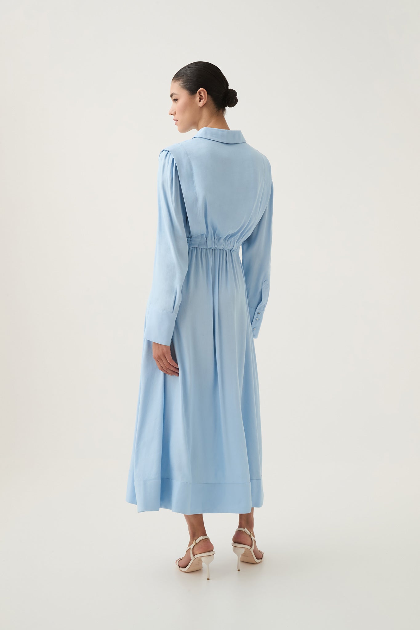 aje blue midi dress Camille Midi Dress-PALE BLUE / 4