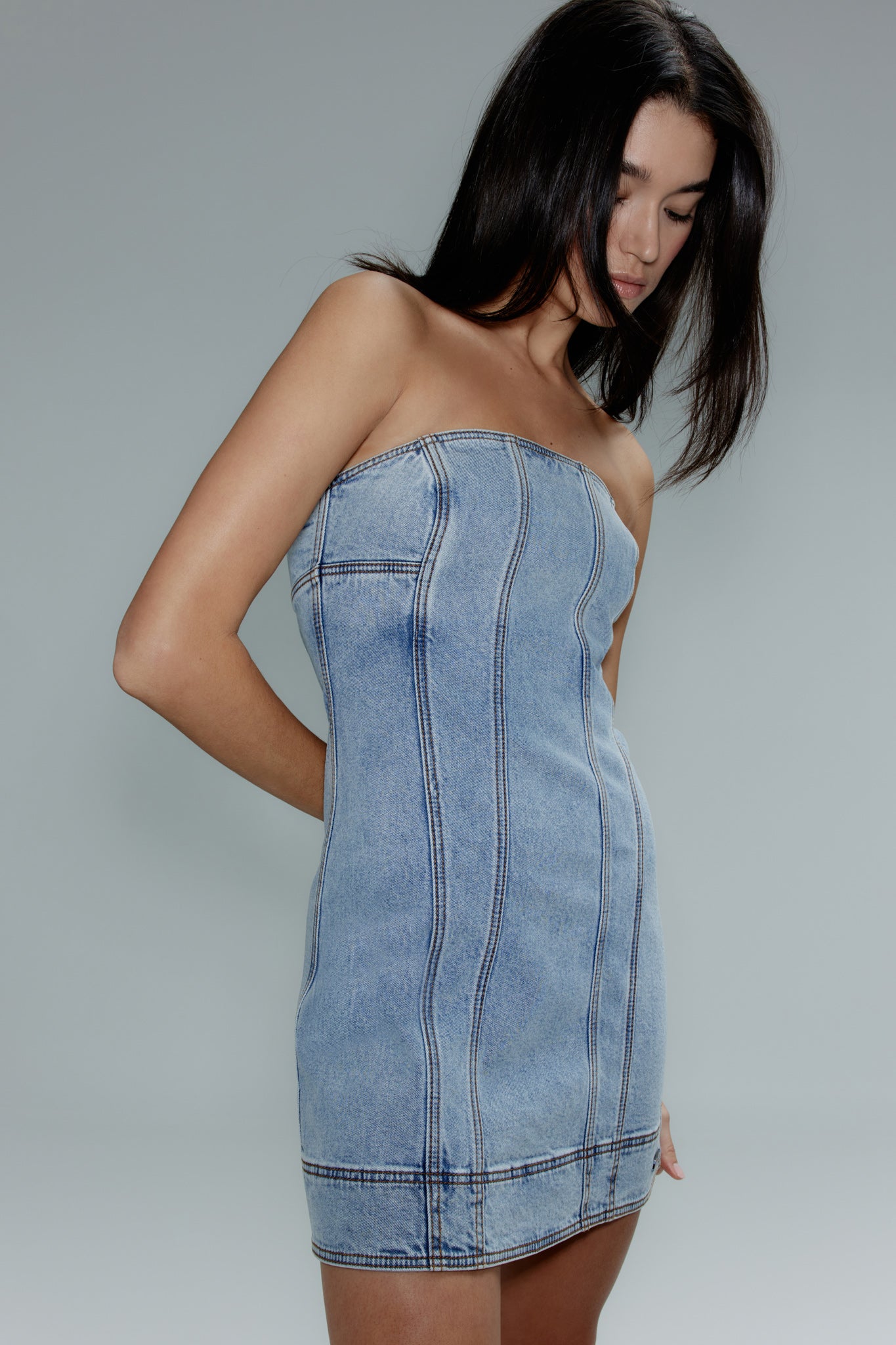 Corie Denim Mini Dress-MUM WASH / 8