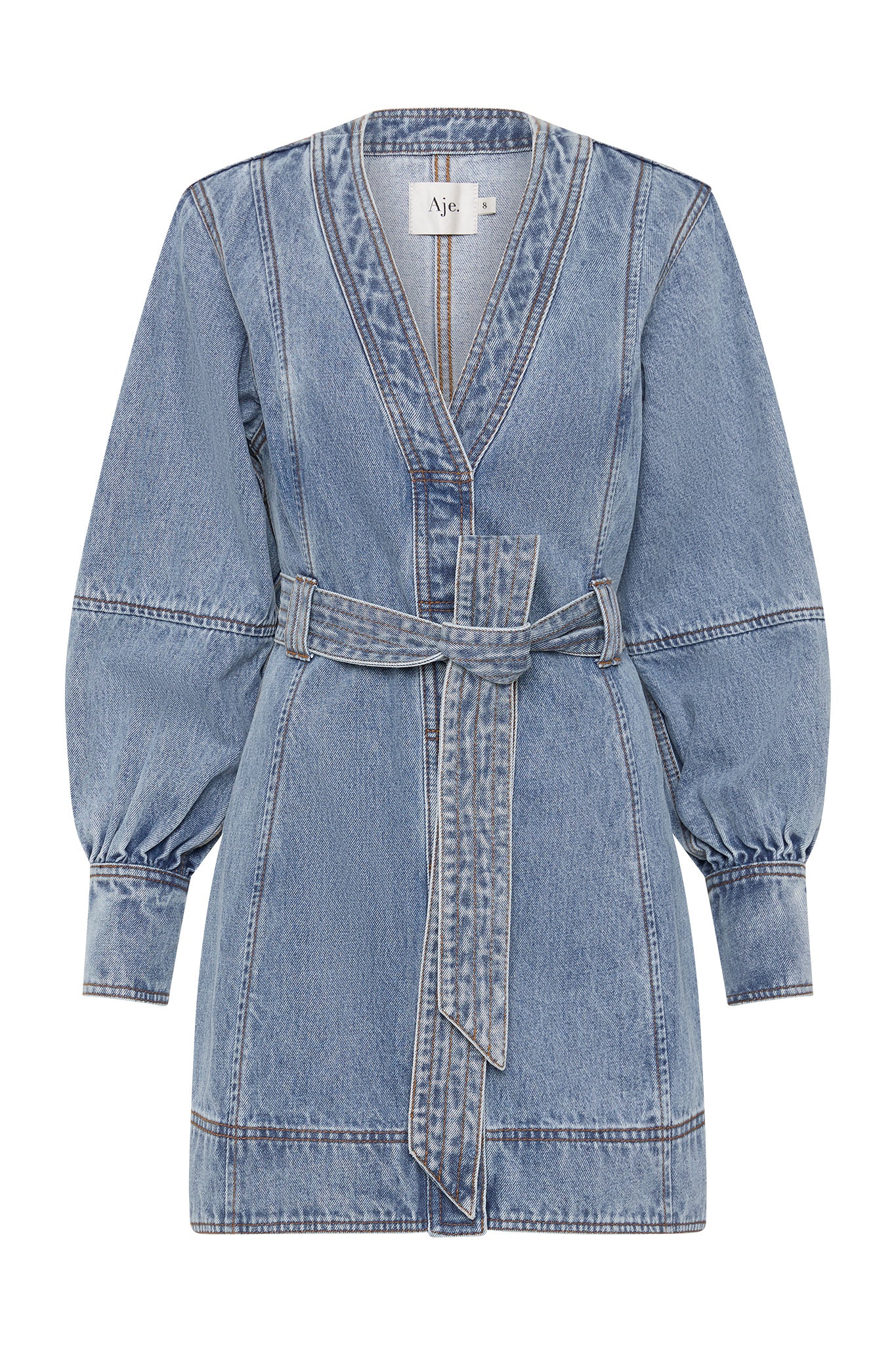 aje coast denim dress Lorraine Denim Midi Dress-COASTAL STONE WASH / 4