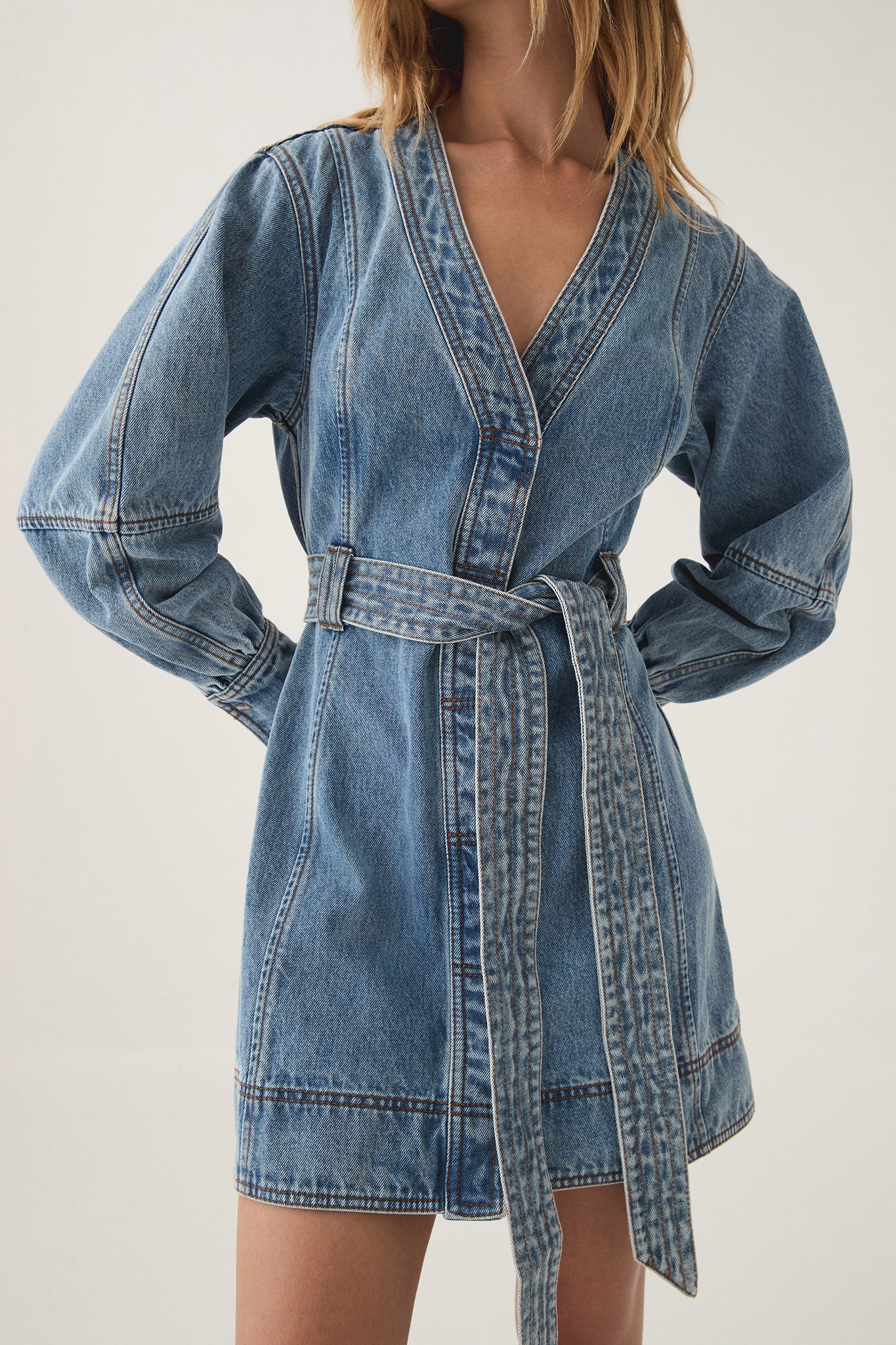 aje mini denim dress Darcie Denim Mini Dress-90'S WASH / 4