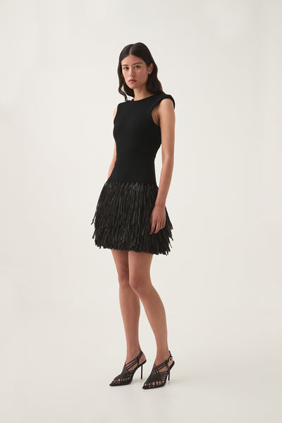aje rushes raffia knit sleeveless midi dress Rushes Raffia Knit Mini Dress | Black