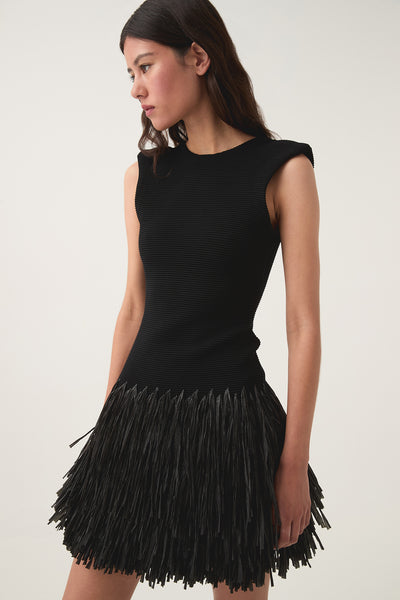 Rushes Raffia Knit Mini Dress | Black | Aje Aje International Rushes Raffia Knit Mini Dress | Black | Aje Aje International