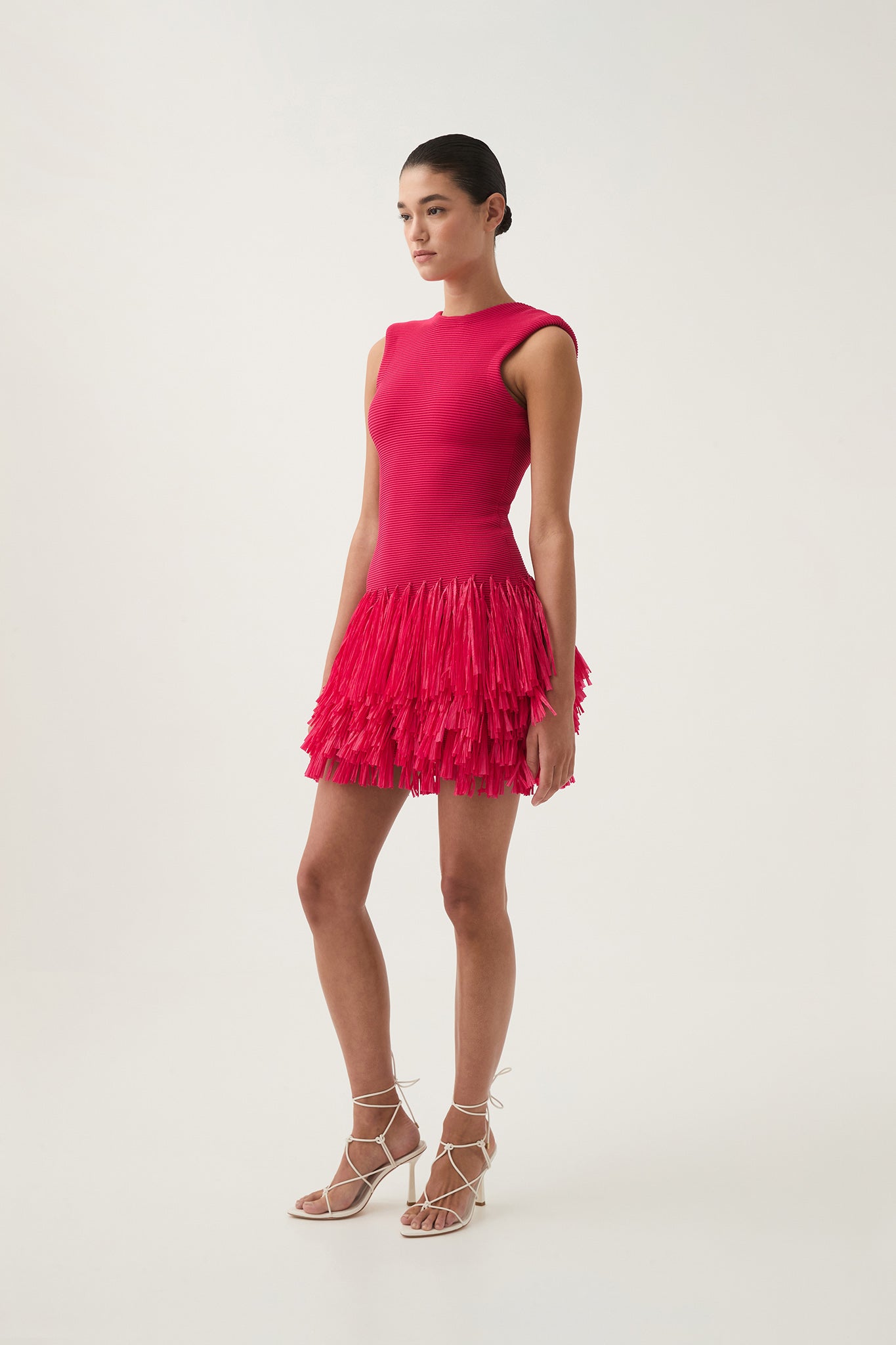 aje rushes raffia knit midi dress Rushes Raffia Knit Mini Dress-DEEP FUSCHIA / XXS