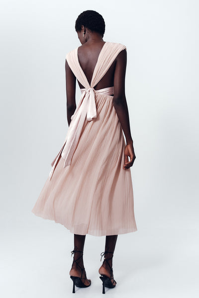 bow dress midi Becoming Back | Blush Pink recep Color:CARROT ORANGE line silhouette and dramatic Emerald Green Chiffon Dress