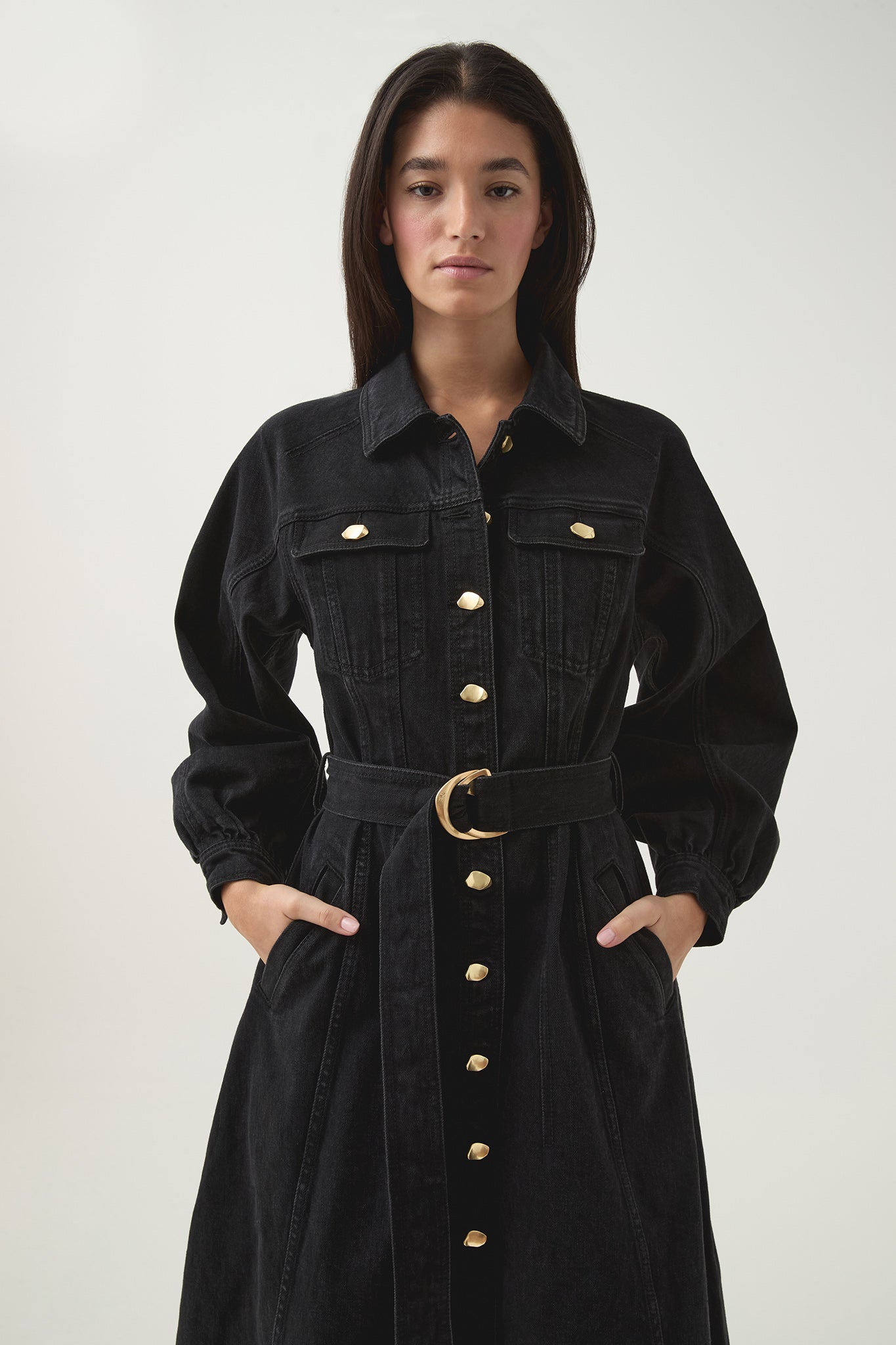 Maya Denim Midi Dress-BLACK / 4 Maya Denim Midi Dress-BLACK / 4