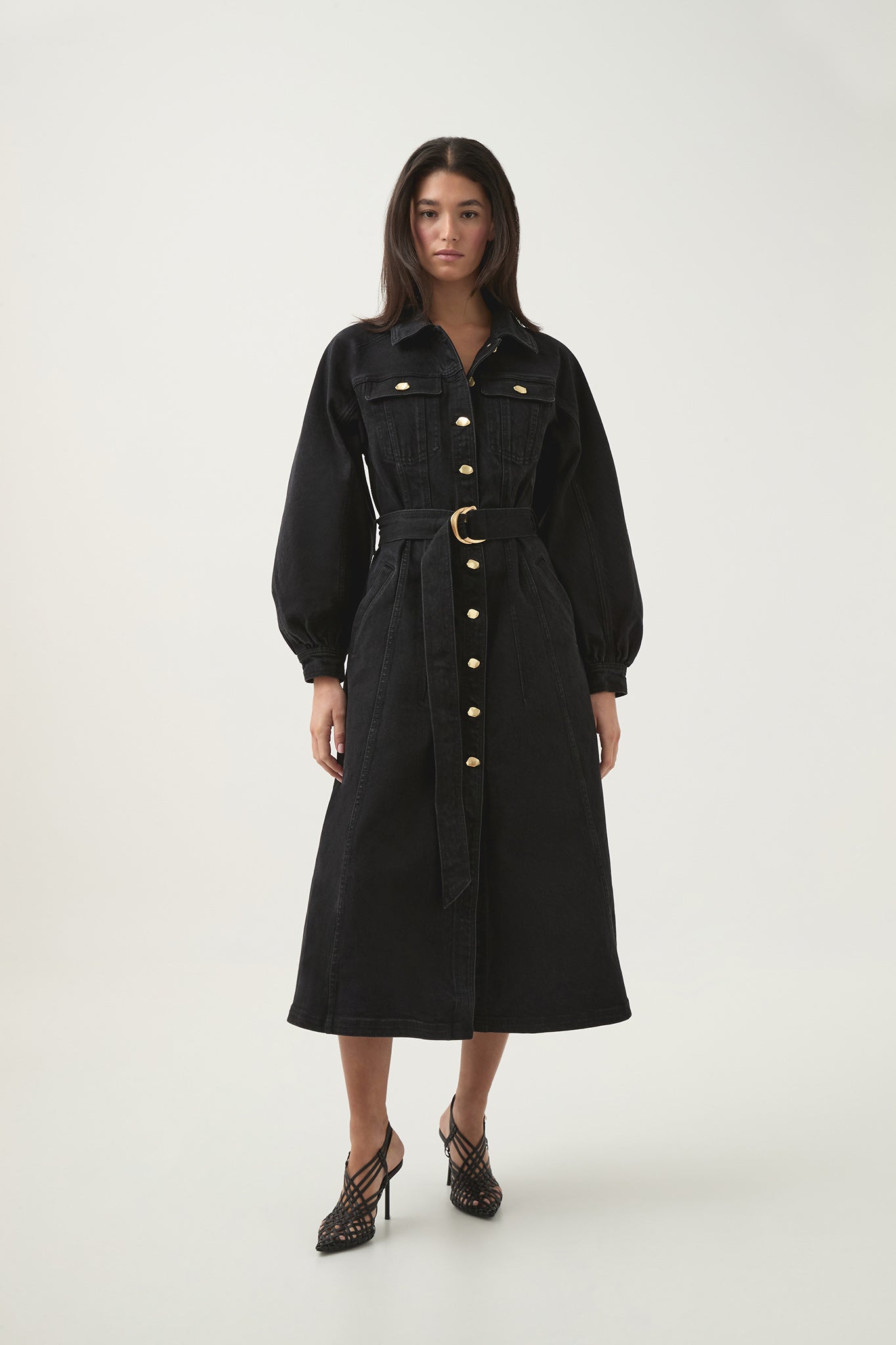aje may denim midi dress May Denim Midi Dress | Dark Indigo