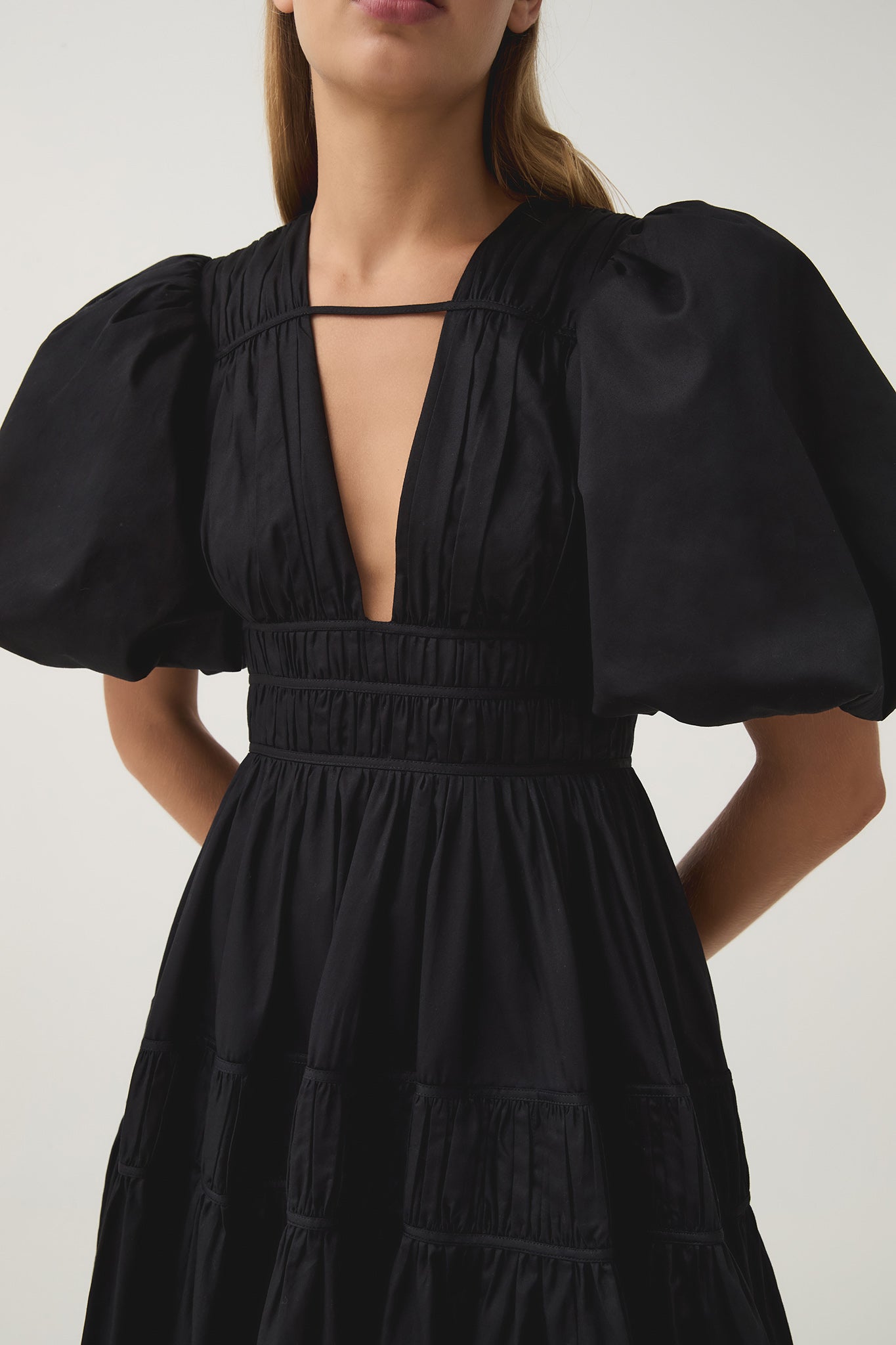 Fallingwater Ruched Midi Dress-BLACK / 6 Fallingwater Ruched Midi Dress-BLACK / 6