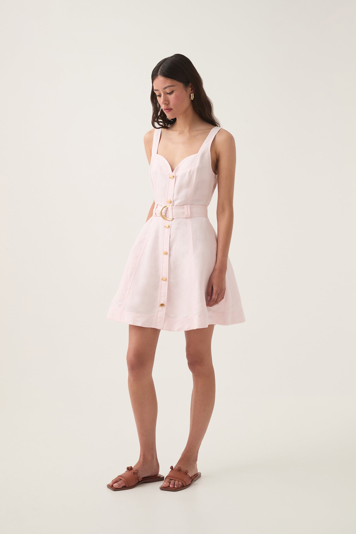 aje pale pink dress Catalyst Pleated Midi Dress