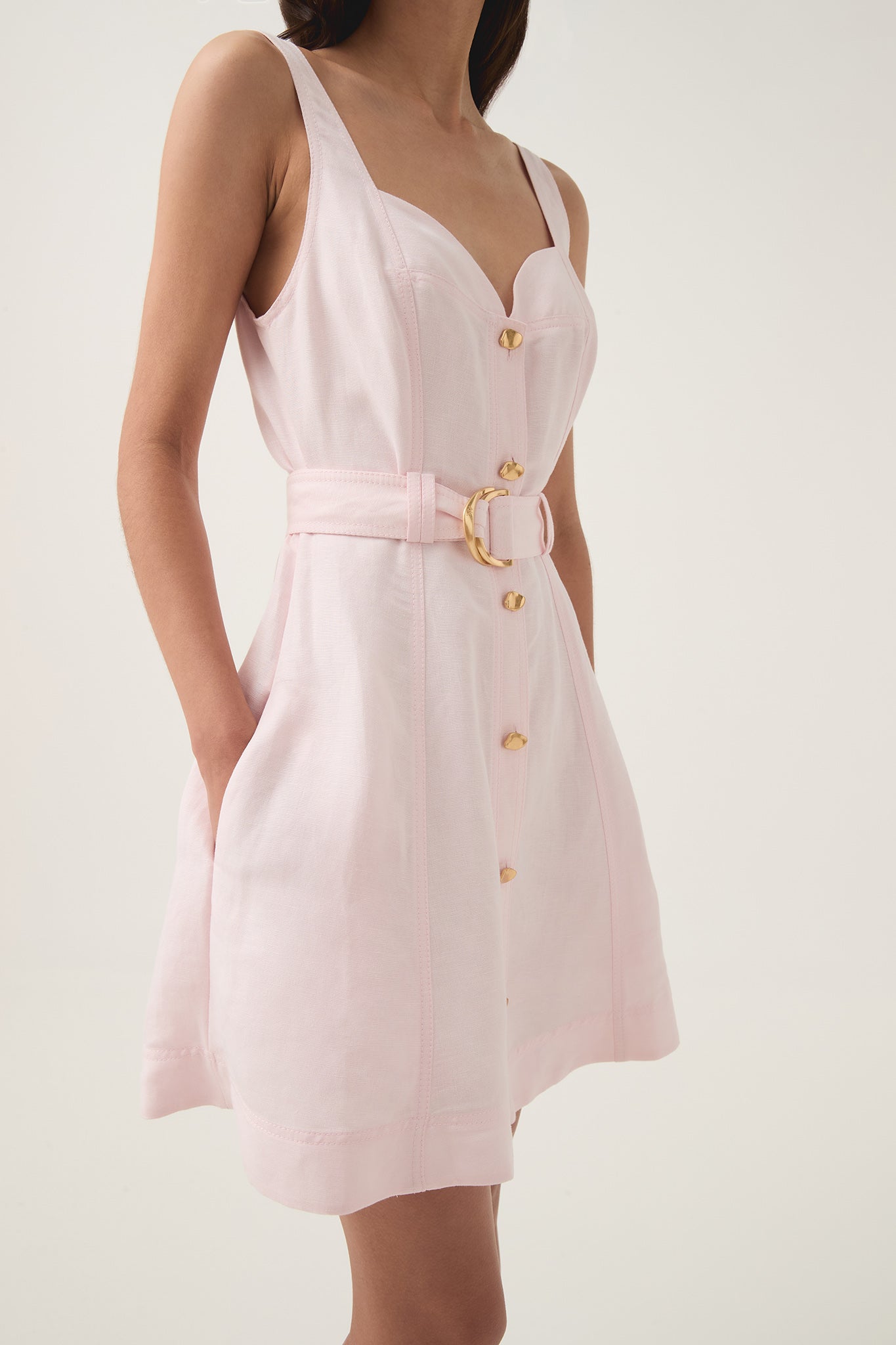 aje clay belted mini dress Aje Clay Belted Mini Dress / Pastel Pink / Size 16