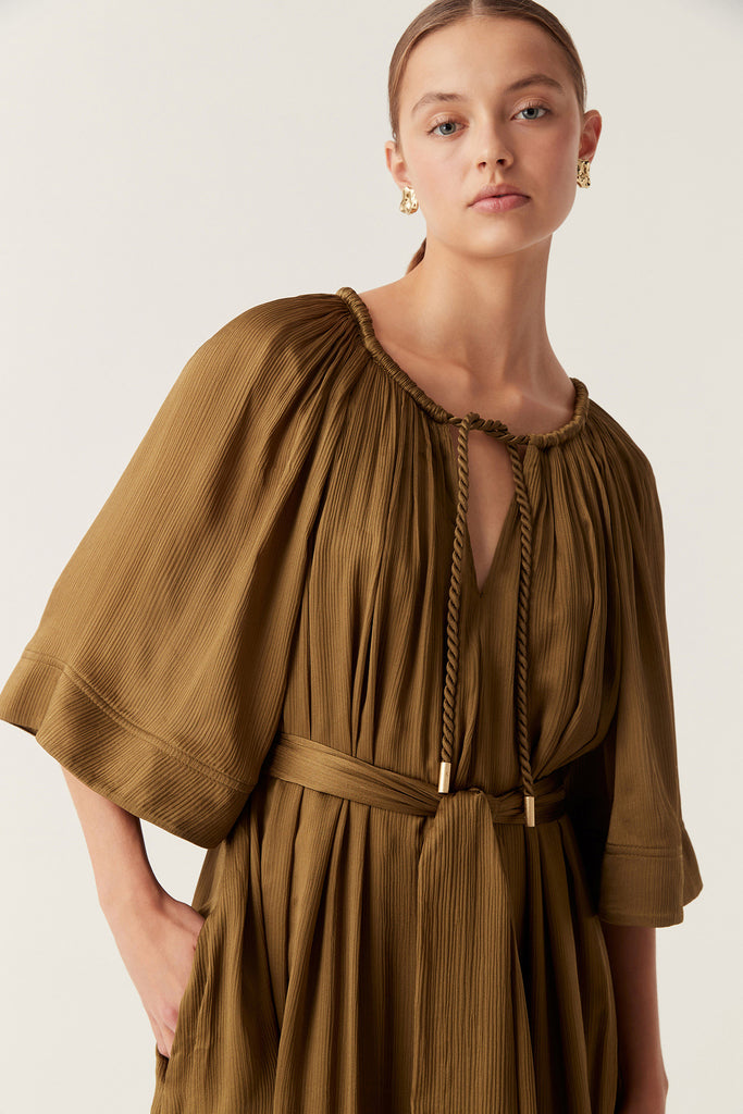 Seraphina Silk Midi Dress | Deep Olive | Aje – Aje ROW