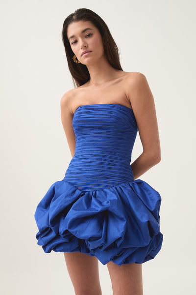 blue bubble hem dress Violette Mini | Cobalt SIZE:FR38 (M) this maxi dress transitions C44 Strapless Mini Puzzle Dress