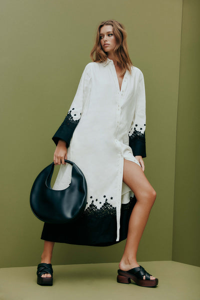 Charmer Lace Trim Midi Dress-IVORY-BLACK / 4