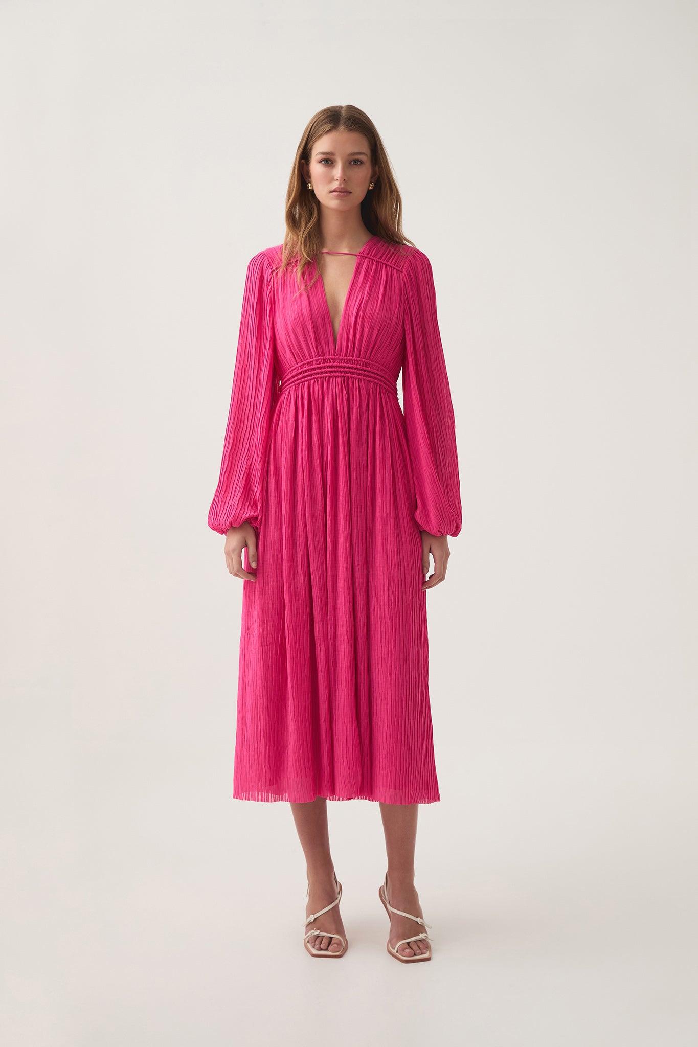 Genevieve Pleated Midi Dress | Azalea Pink