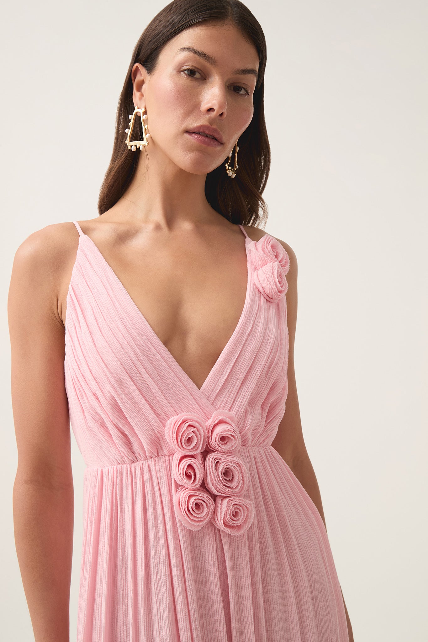 aje pink long dress Catalyst Pleated Midi Dress