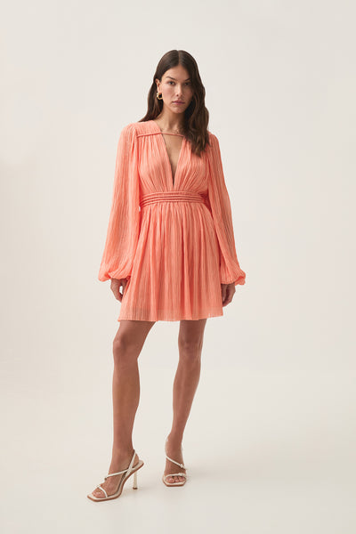 aje genevieve pleated midi dress Genevieve Pleated Mini Dress | Apricot