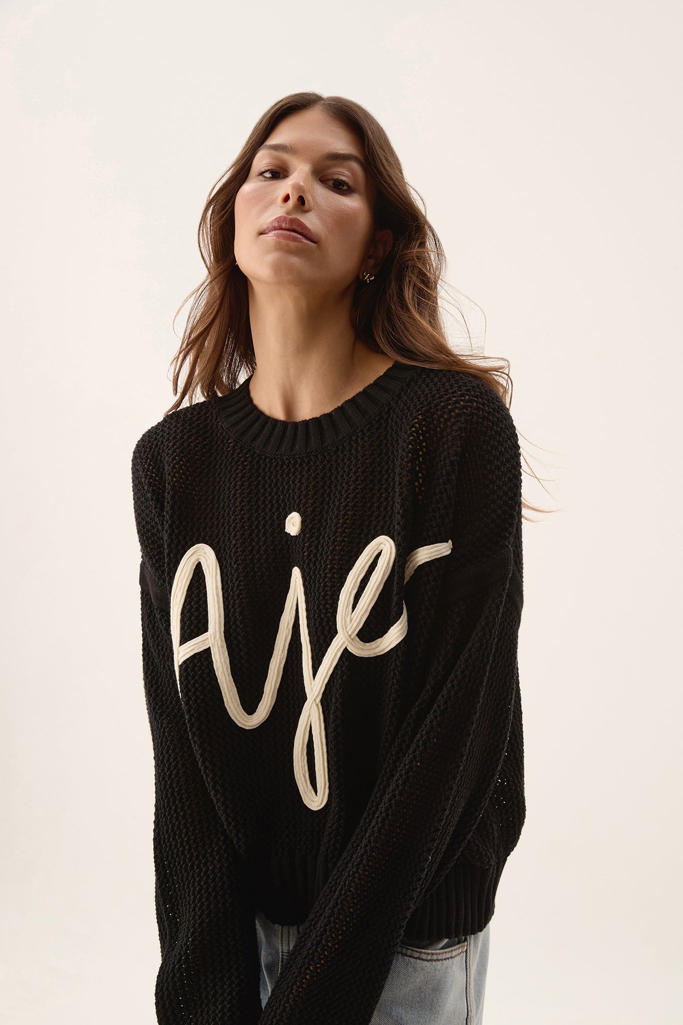 Aje Branded Jumpers Sale Prima Logo Knit Jumper Cherry Blossom Aje