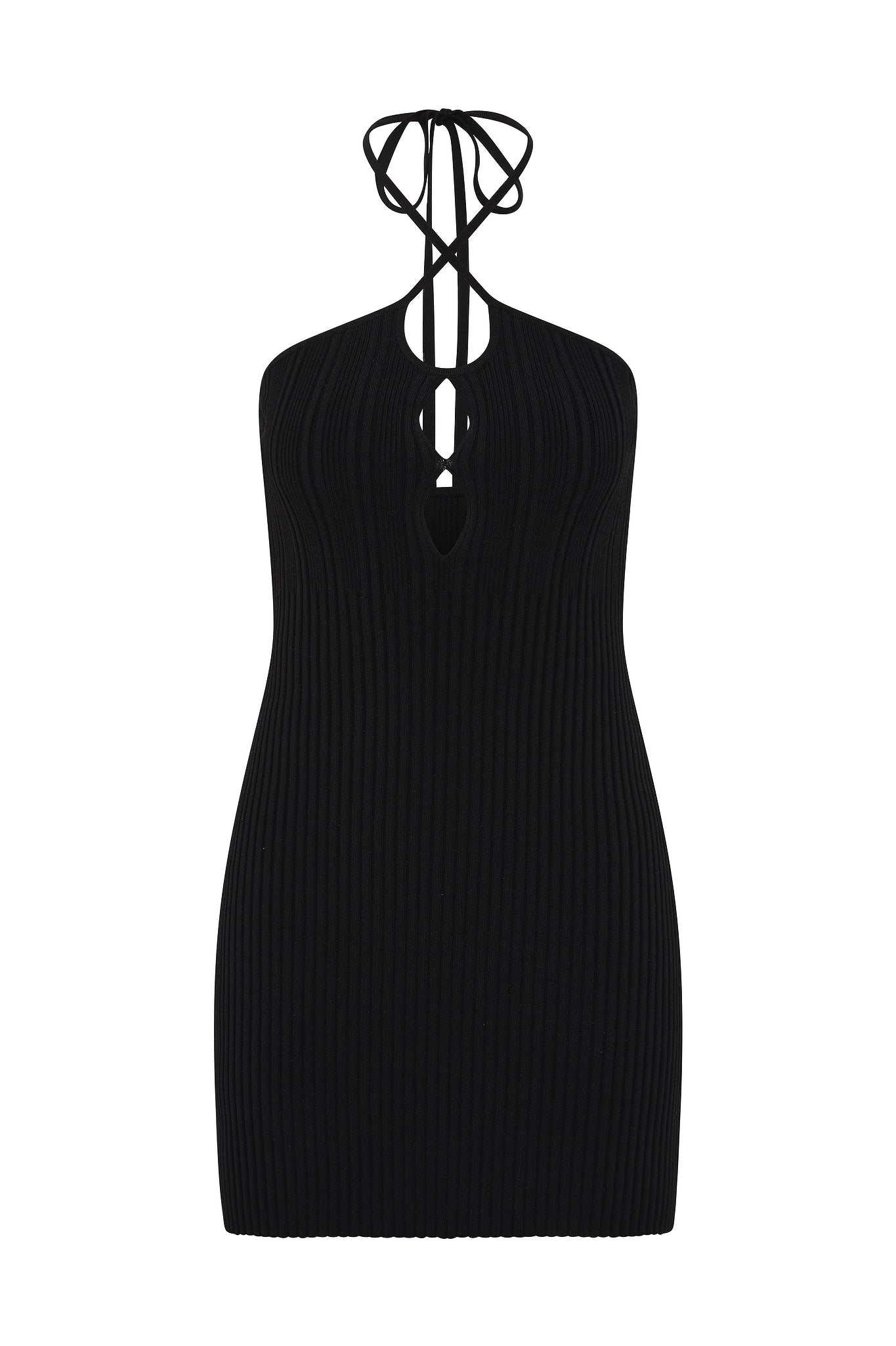 aje halter dress Carmine Halter Mini Dress-BLACK CHINTARA / 4