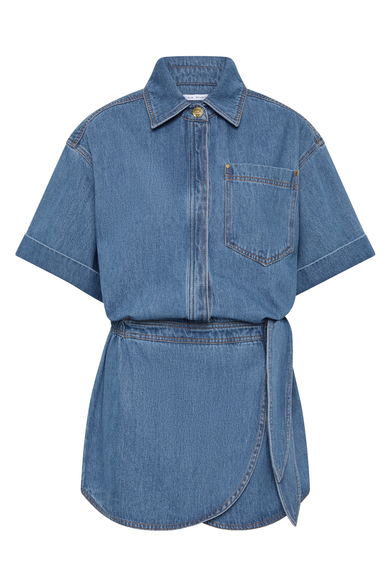 aje denim shirt dress Darcie Denim Midi Dress-90'S WASH / 4