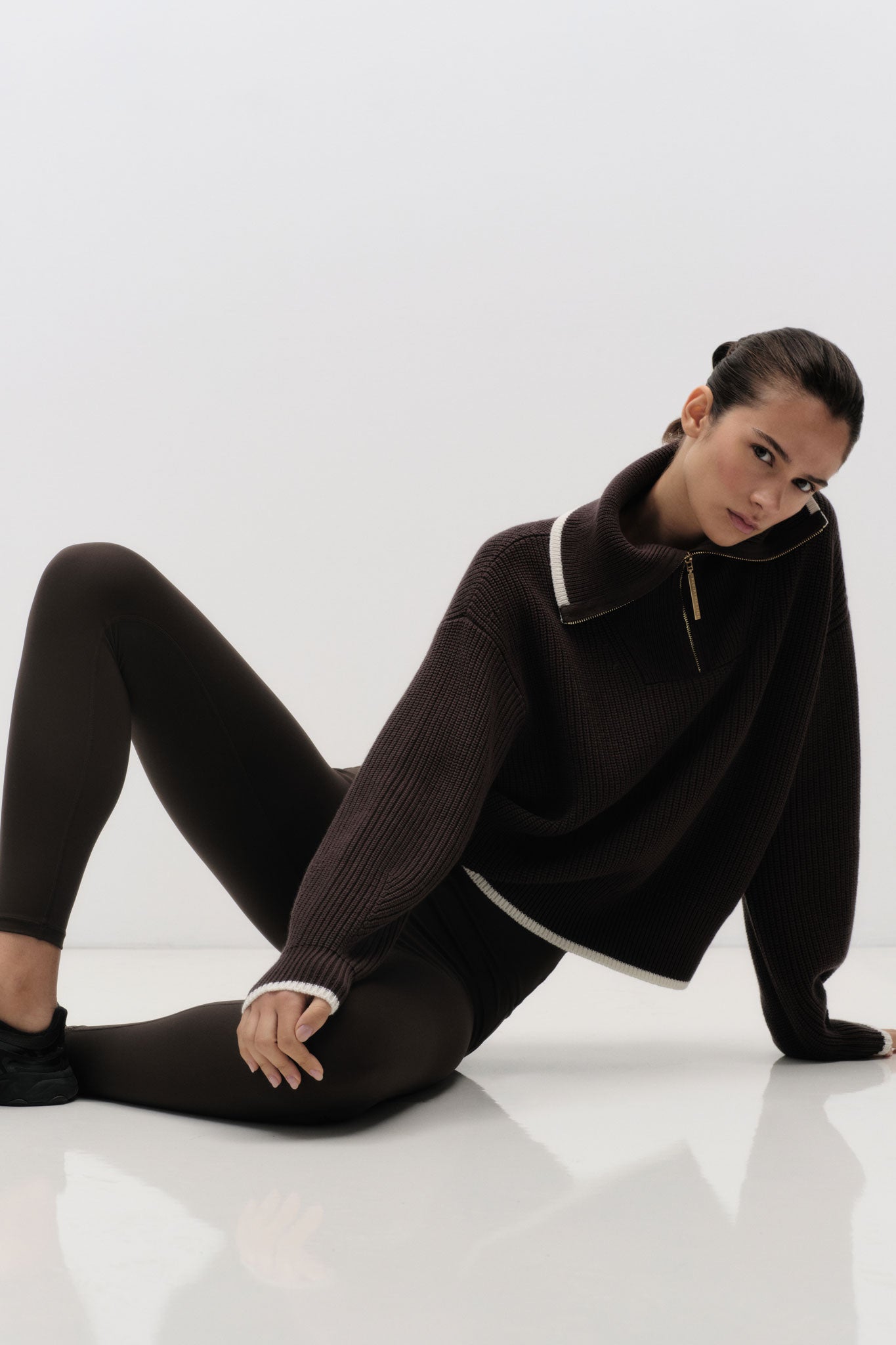 1/4 Zip Ribbed Knit Jumper 431-CHOCOLATE / 6