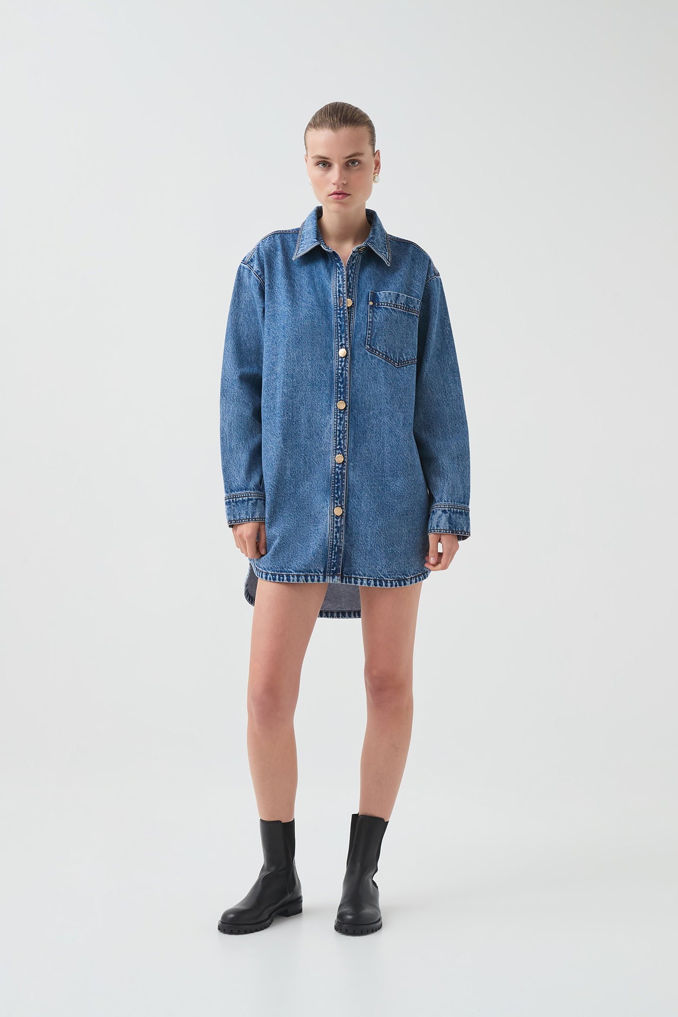 aje denim shirt dress Blues Denim Shirt Dress | 80's Blue Wash