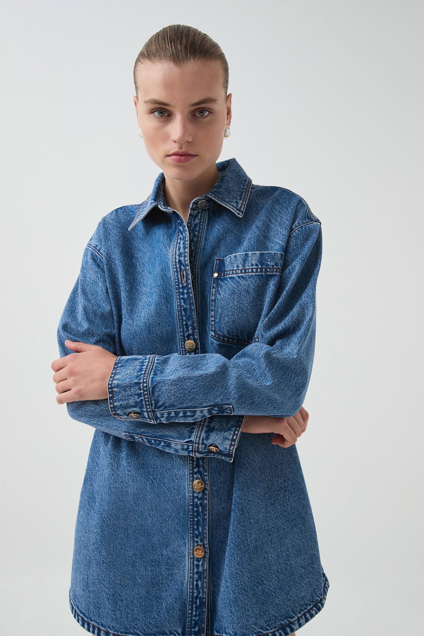aje studio denim dress Zella Denim Wrap Mini Dress