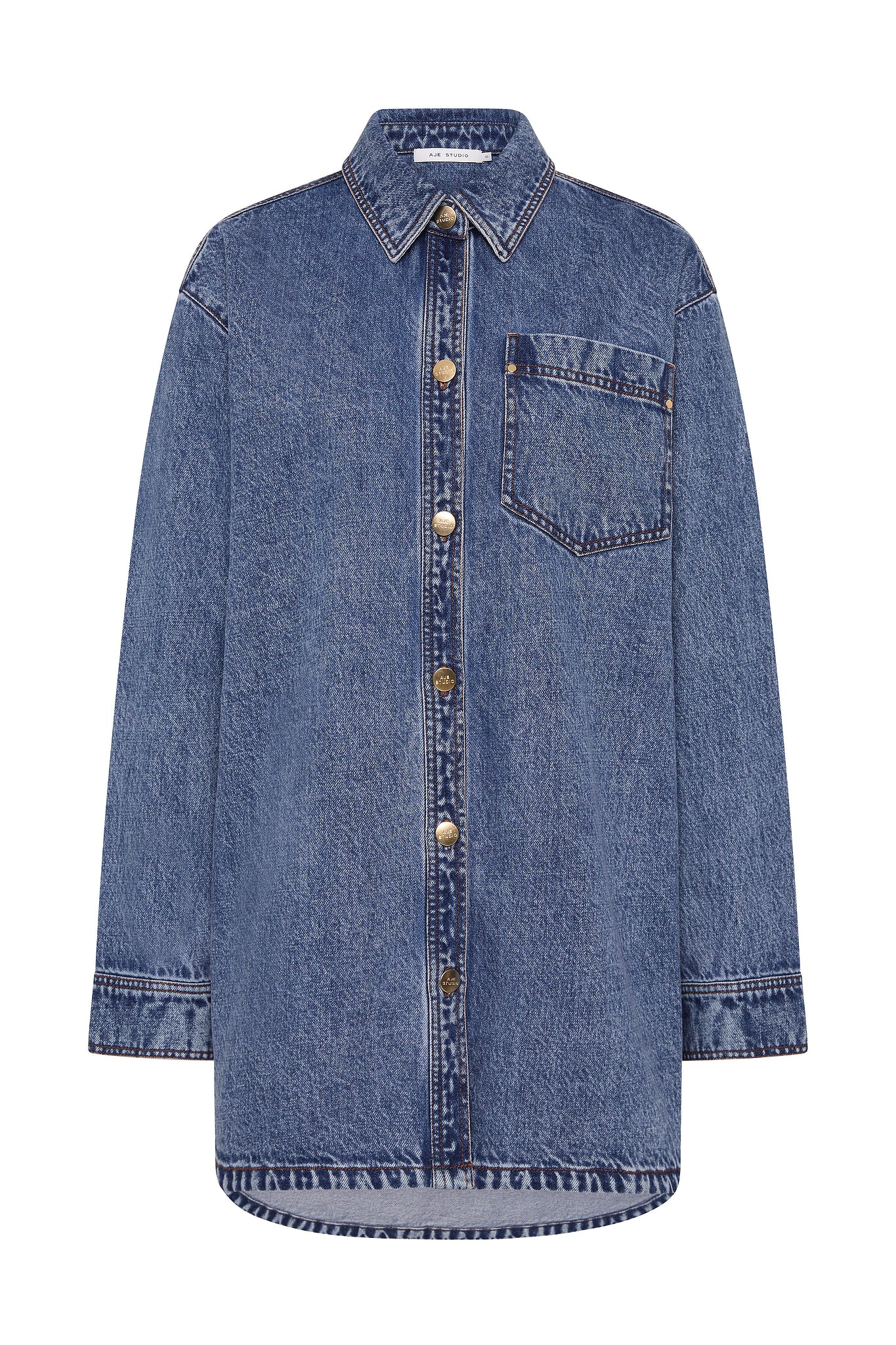 aje studio denim dress Zella Denim Midi Dress-RETRO WASH / 4