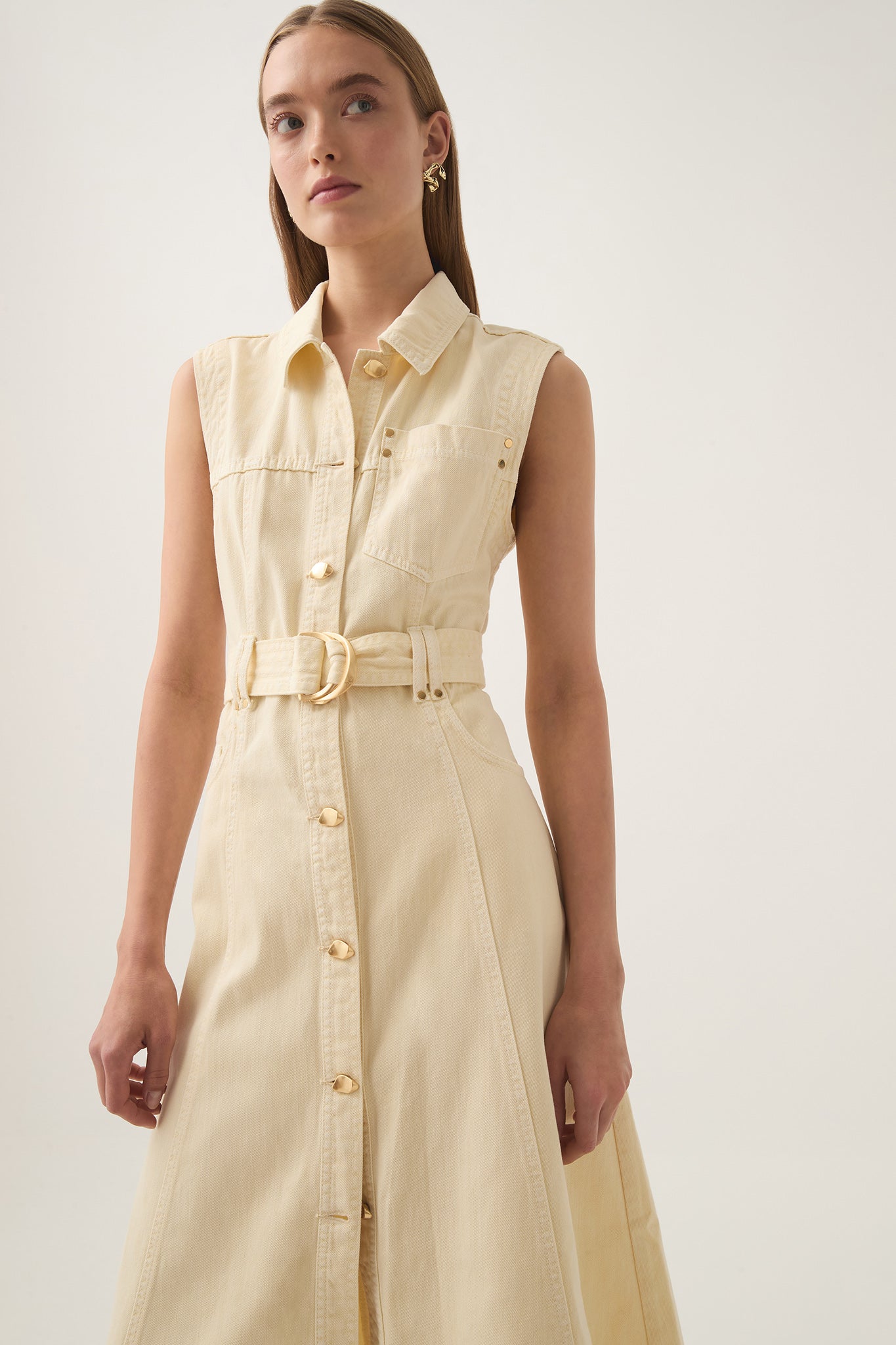 aje ray denim midi dress Ray Denim Mini Dress | Sea Spray Wash