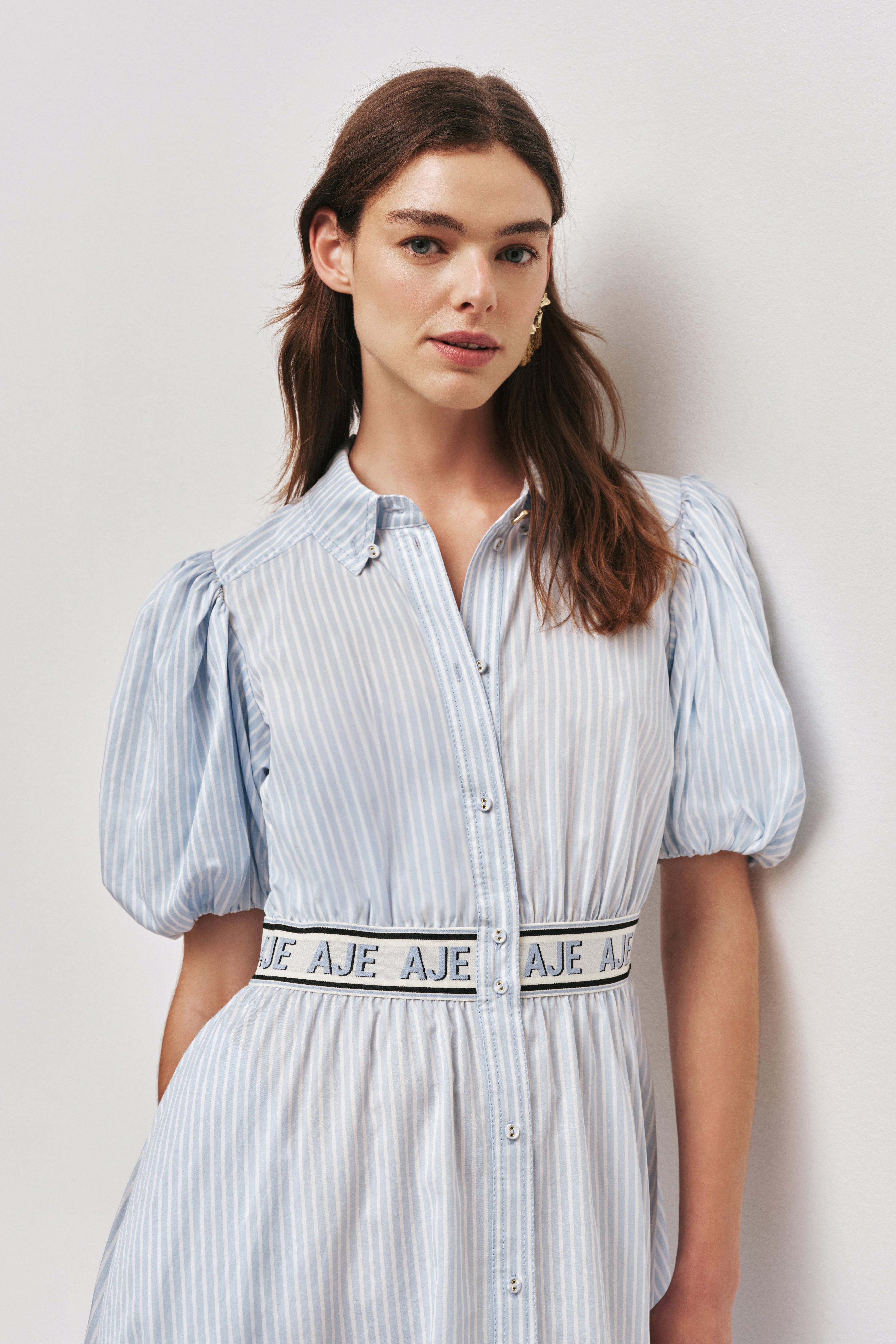 aje harling logo midi dress Harling Logo Midi Dress | Muted Sky