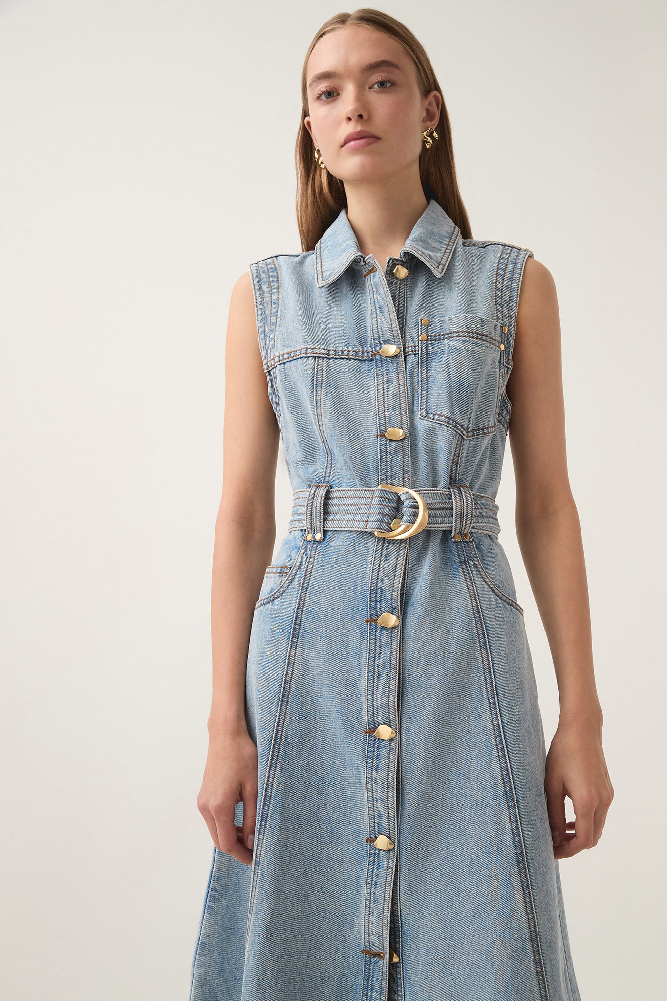 Ray Denim Midi Dress | Sea Spray Wash | Aje Aje International Ray Denim Midi Dress | Sea Spray Wash | Aje Aje International