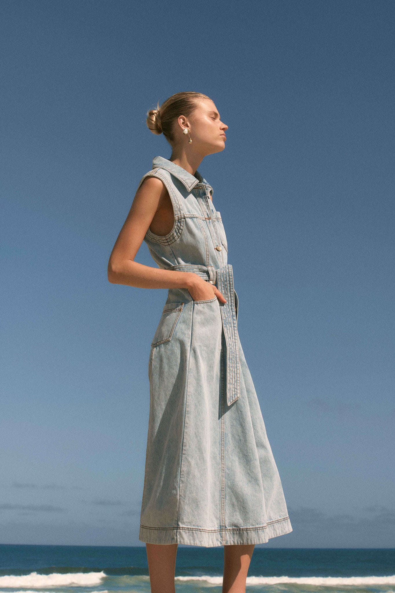 Ray Denim Midi Dress | Sea Spray Wash | Aje Aje International Ray Denim Midi Dress | Sea Spray Wash | Aje Aje International