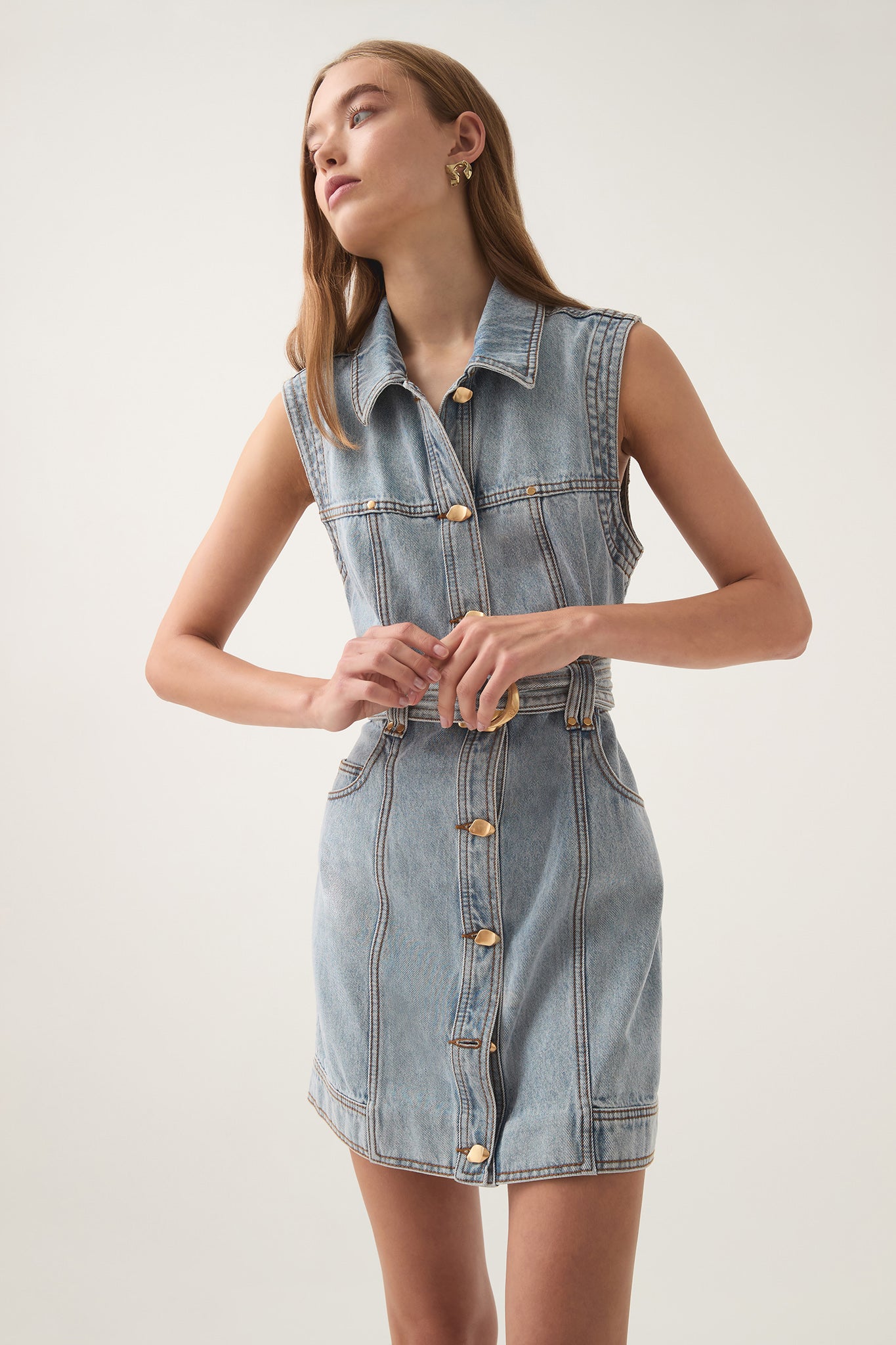 Ray Denim Mini Dress-SEA SPRAY WASH / 4 Ray Denim Mini Dress-SEA SPRAY WASH / 4
