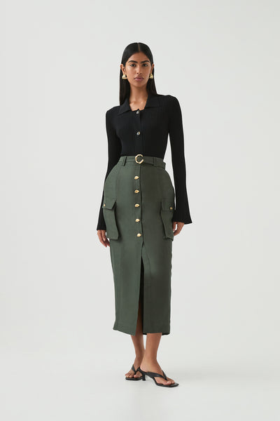 aje paloma utility midi dress Paloma Utility Midi Skirt-MIDNIGHT GREEN / 4