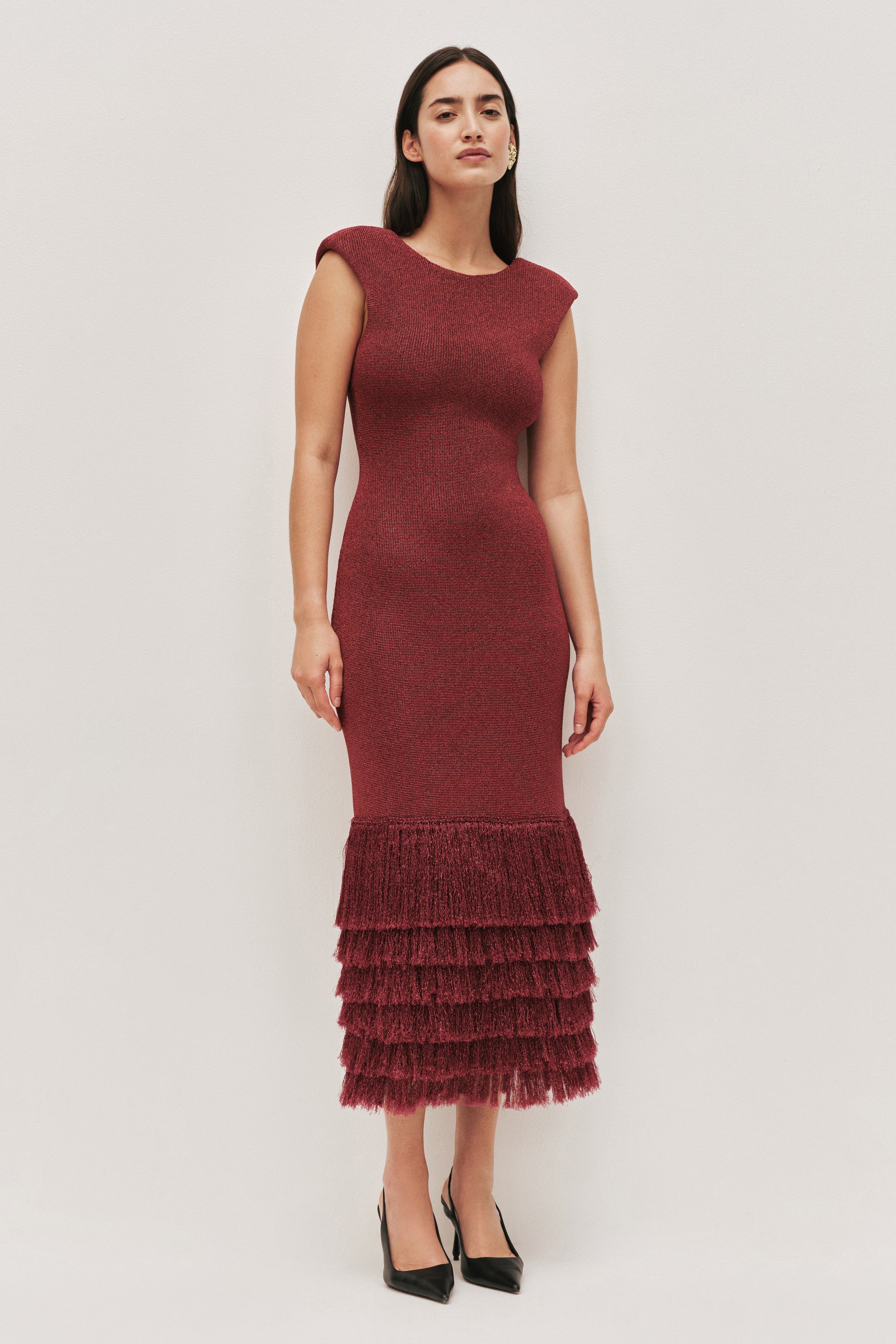 aje hybrid midi dress burgundy Breeze Knit Midi Dress | Plum