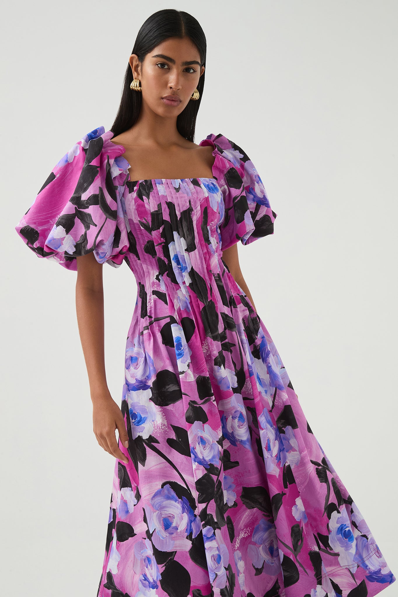 francesca midi dress Teal Floral Midi Dress - Sleeveless Dress - Dress With Pockets
