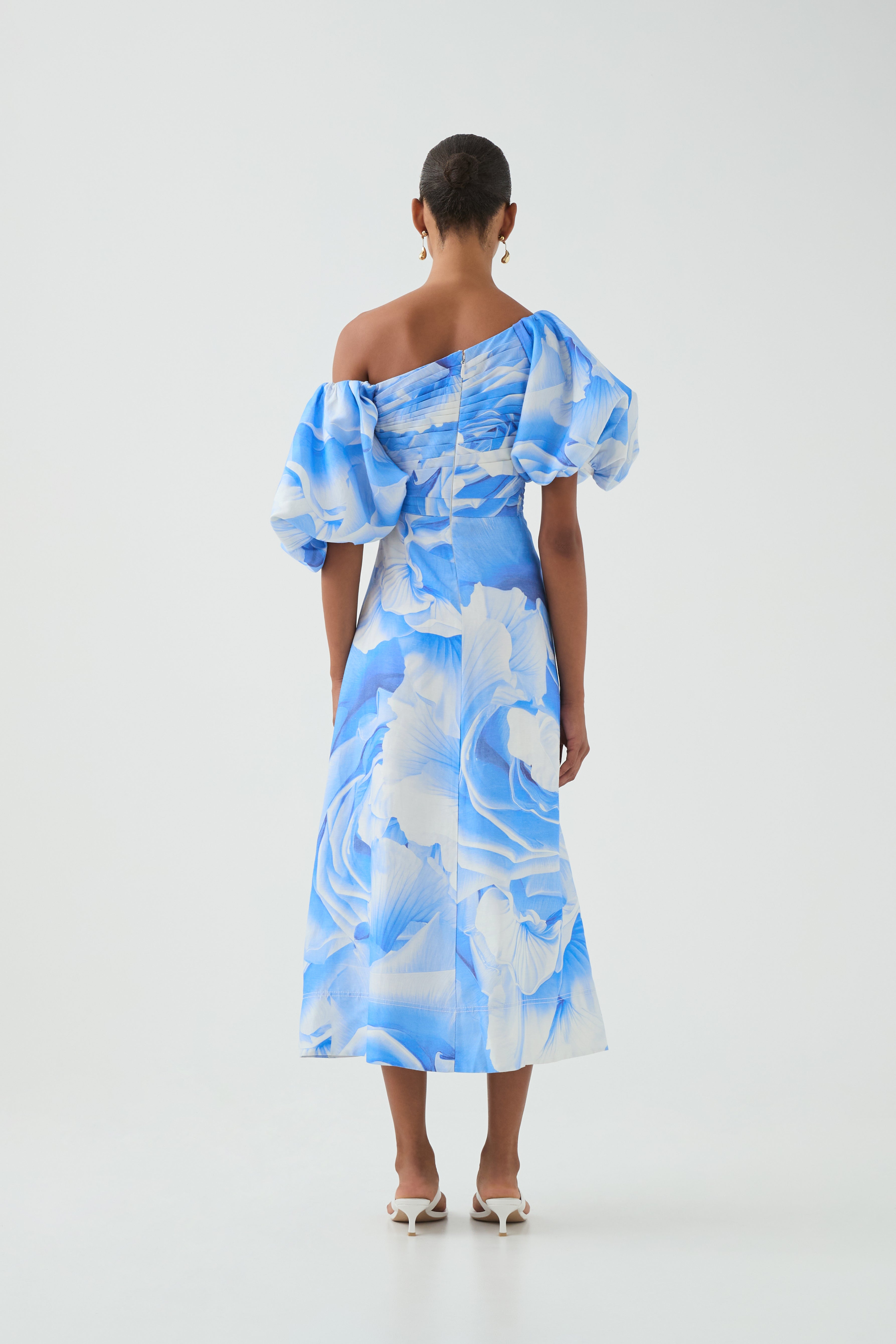Cadence Ruched Midi Dress | Prismatic Floral Blue | Aje Aje International Cadence Ruched Midi Dress | Prismatic Floral Blue | Aje Aje International